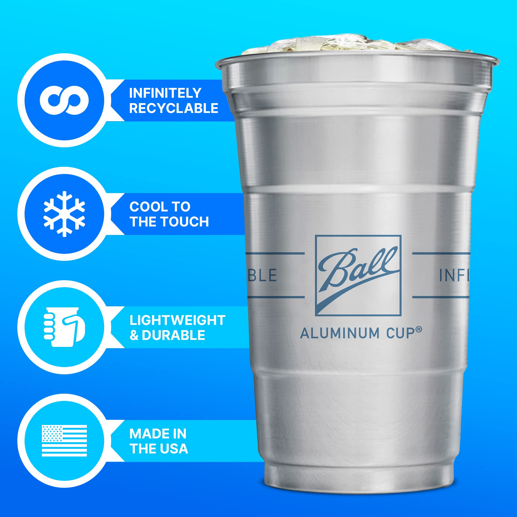 Ball Aluminum Cup 9 oz - Recyclable & Reusable Party Cups with Logo - Bulk Pack of 645 Cups for Outdoor Events, BBQs, Camping & Tailgating