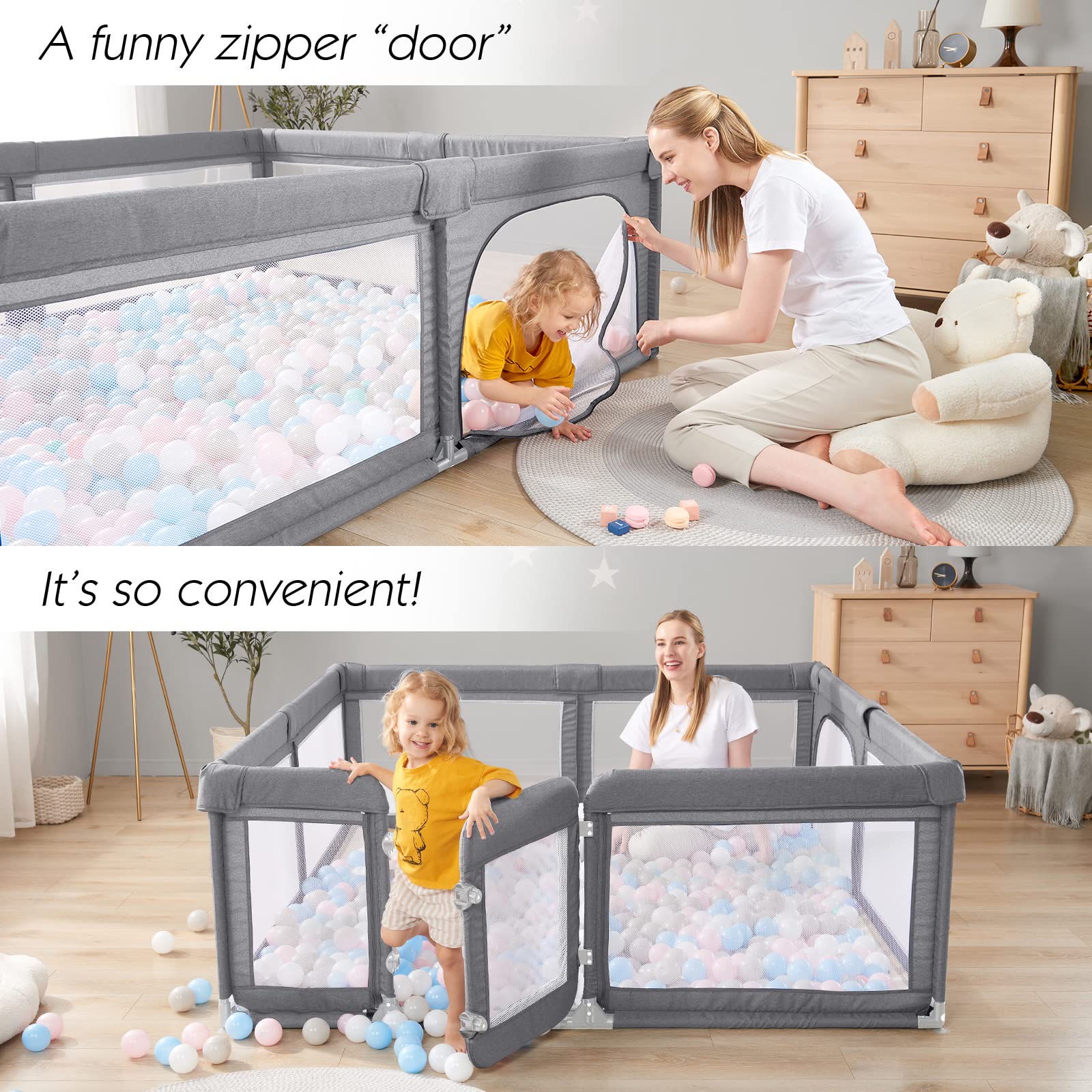 Large Baby Playpen for Babies & Toddlers - 79”x59” Safety Play Yard with Door, Sturdy Baby Fence & Soft Breathable Mesh - Perfect for Indoor Playtime, Nursery Safety & Toddler Play Area (Cationic)
