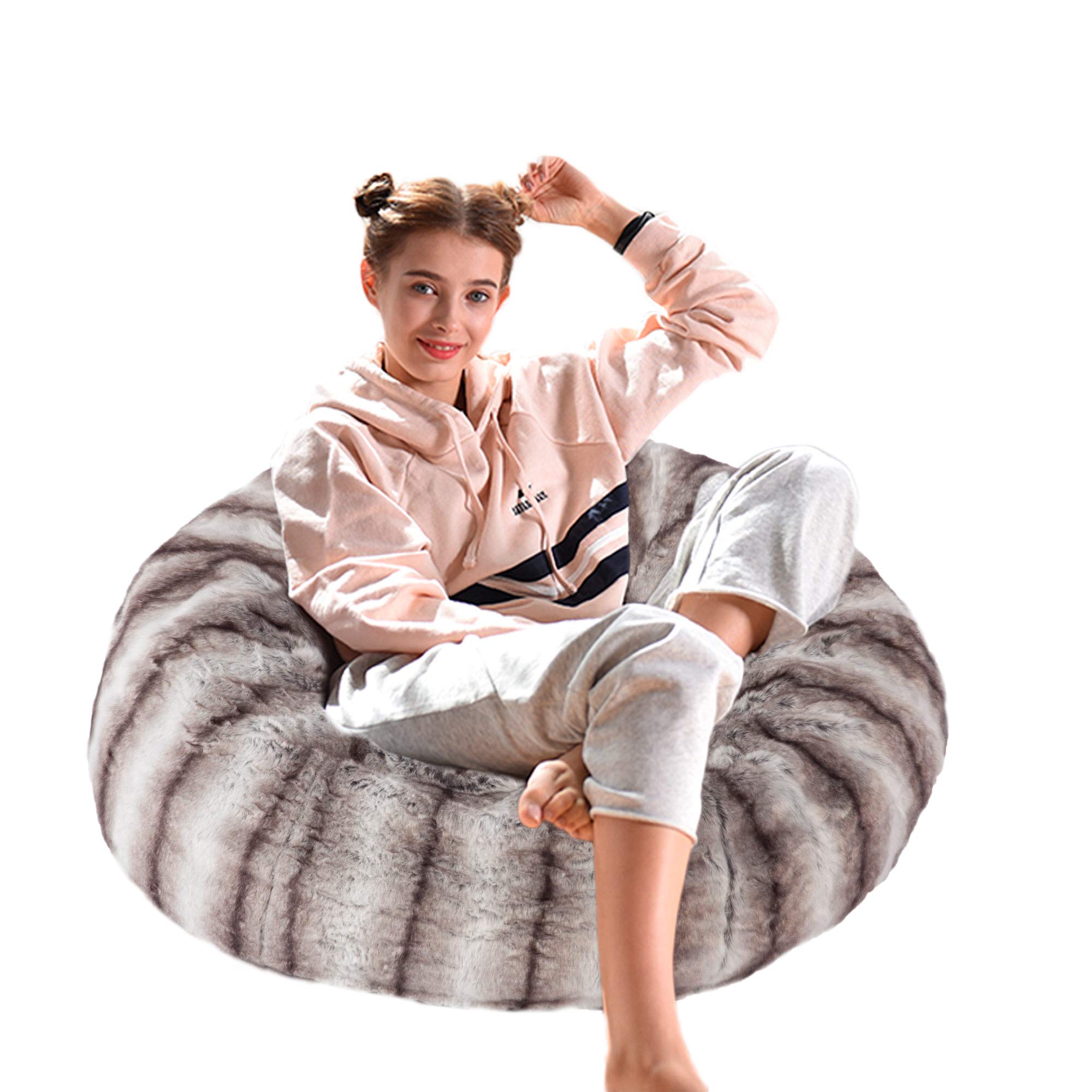 Dporticus Bean Bag Chair with Memory Foam Filling - 3FT Plush Furry Sofa Cover for Adults & Kids - Soft Crepe Print Design - Perfect for Living Room, Bedroom, Game Room & Dorm Relaxation