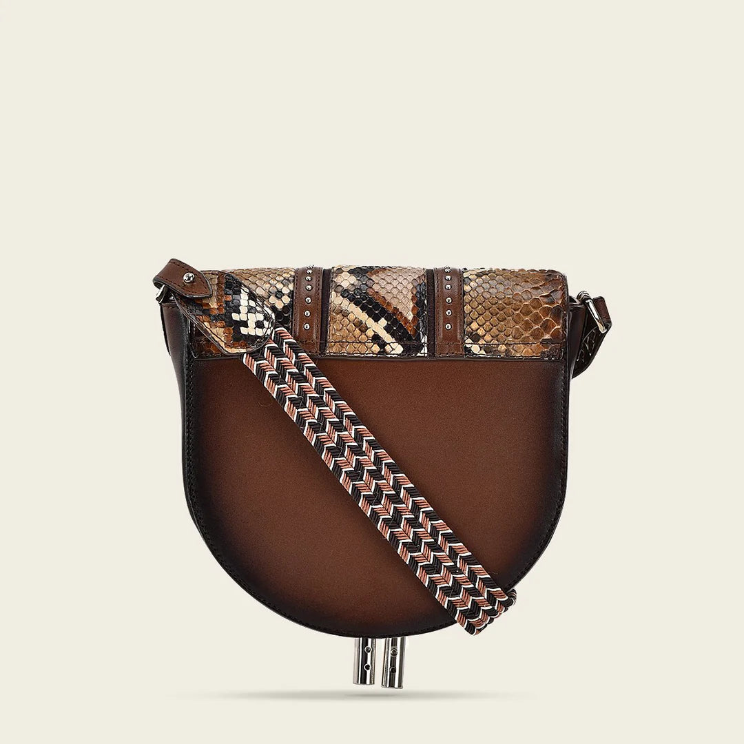 BOD97PH Women's Fashion Python Handbag in Cuadra Brown - Stylish Crossbody Purse for Work, Party & Evening Events