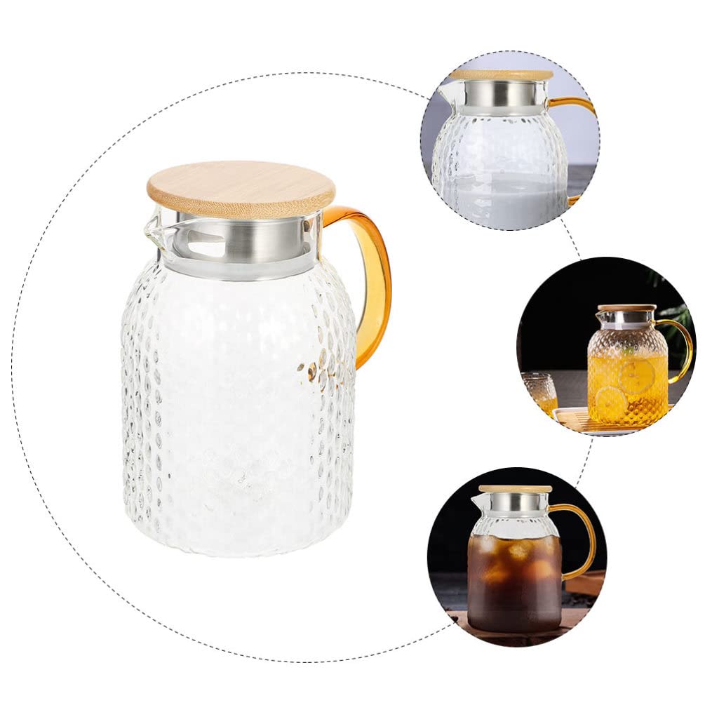1pc Glass Cold Water Jug with Lid - 64oz BPA-Free Pitcher for Iced Tea, Lemonade & Infused Water - Perfect for Refrigerator Storage, Kitchen, Office & Outdoor Picnics