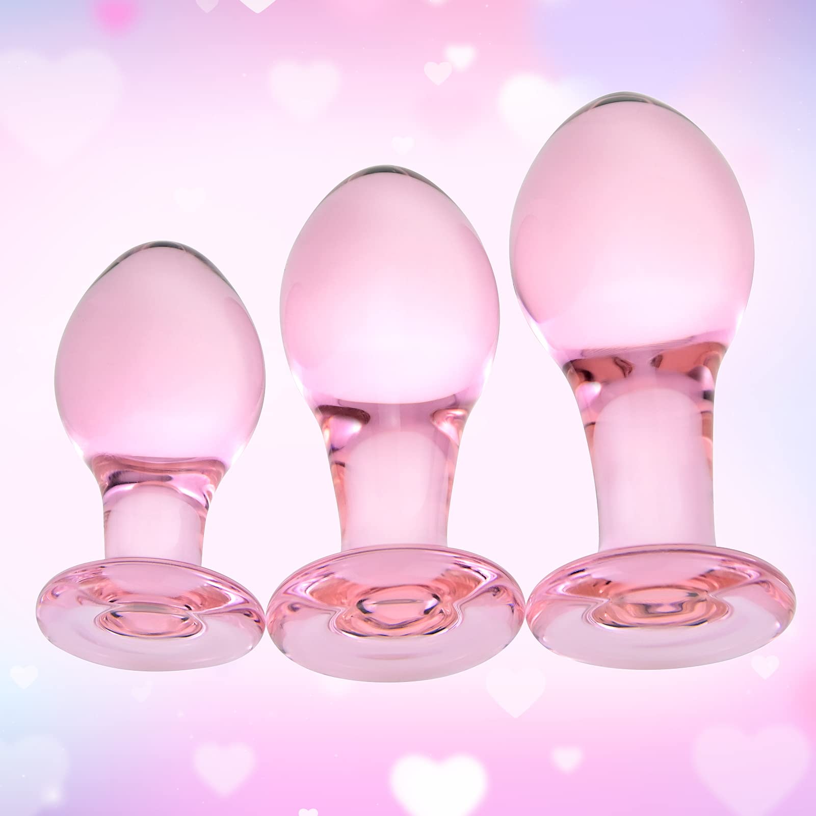 3Pcs Pink Crystal Glass Anal Plug Set - Small, Medium, Large Anal Trainer for Women & Men - Couples Sex Toys for Anal Stimulation & Masturbation - Perfect for Beginners, Solo Play & Intimate Couples Time