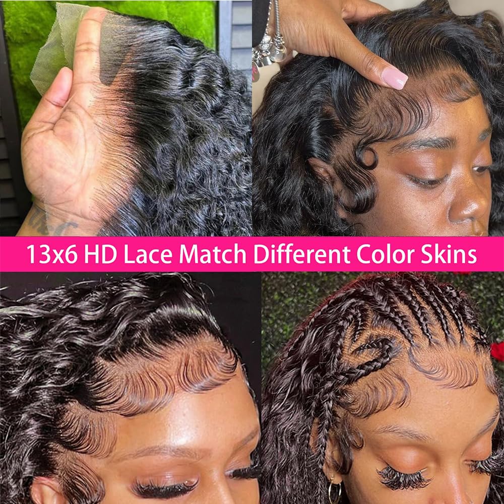30 Inch 13x6 HD Transparent Lace Front Wig - 180% Density Deep Wave Human Hair Wig with Pre-Plucked Hairline & Baby Hair for Natural Look | Perfect for Daily Wear, Cosplay, and Special Occasions