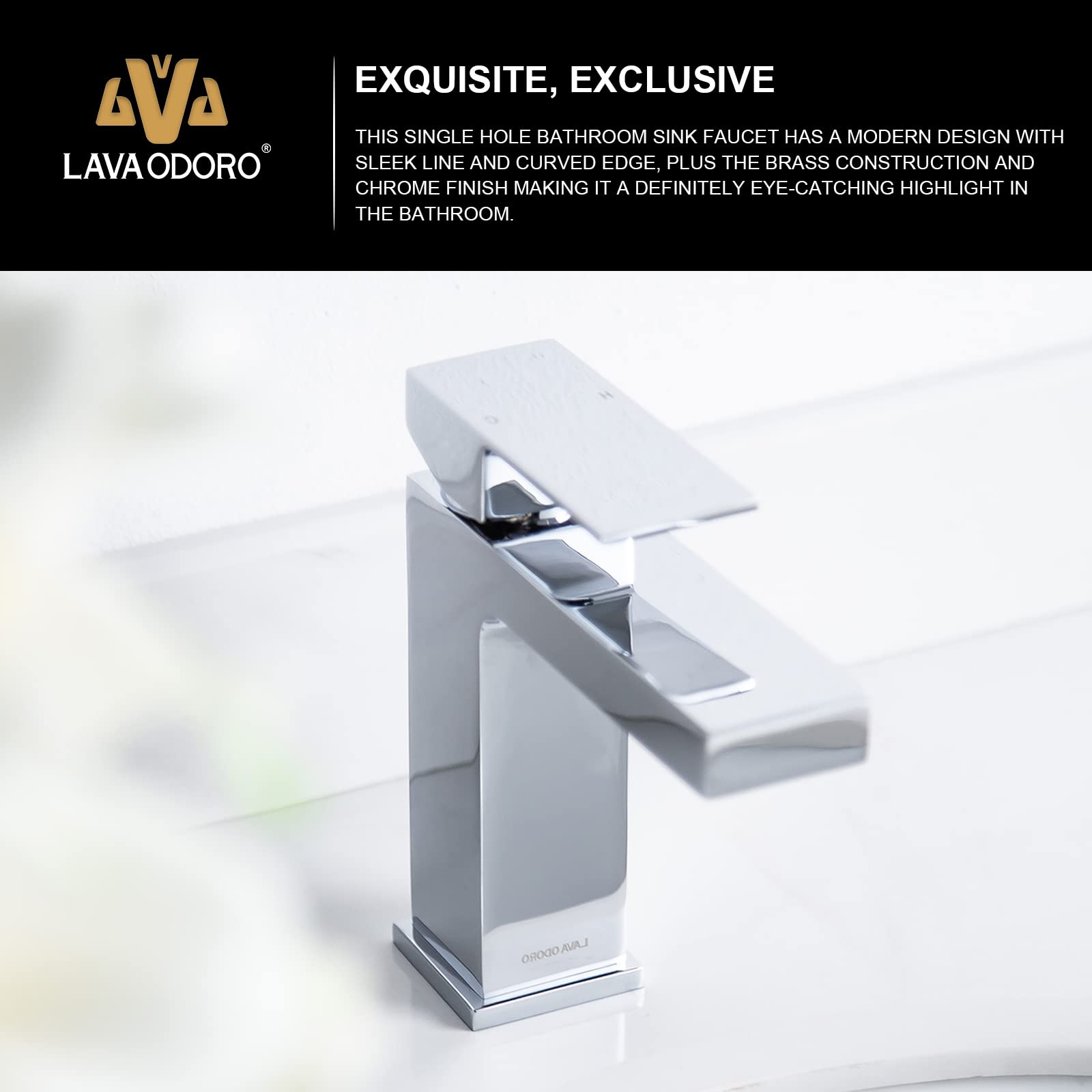 Chrome Bathroom Faucet - Single Hole Vanity Sink Faucet with Pop-Up Drain & Deck Plate - Modern Lava Odoro Design for Bathroom & Powder Room (Model BF307-C) - Perfect for Home Renovation & Guest Bathroom Upgrade