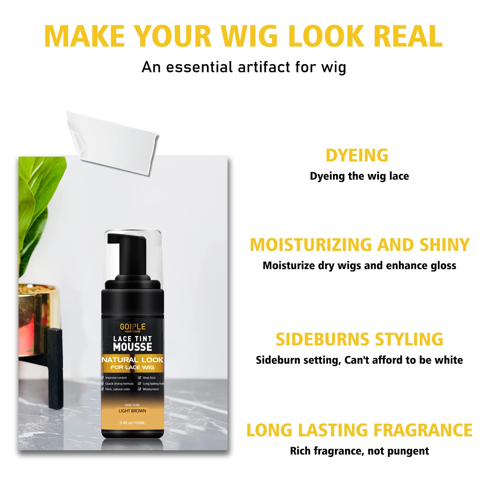 Women's Lace Tint Melting Mousse for Toupees, Hairpieces & Wigs - Natural Finishing Color with Wig Glue & Tool Set (Light Brown) | Perfect for Daily Styling, Cosplay & Hair Extensions