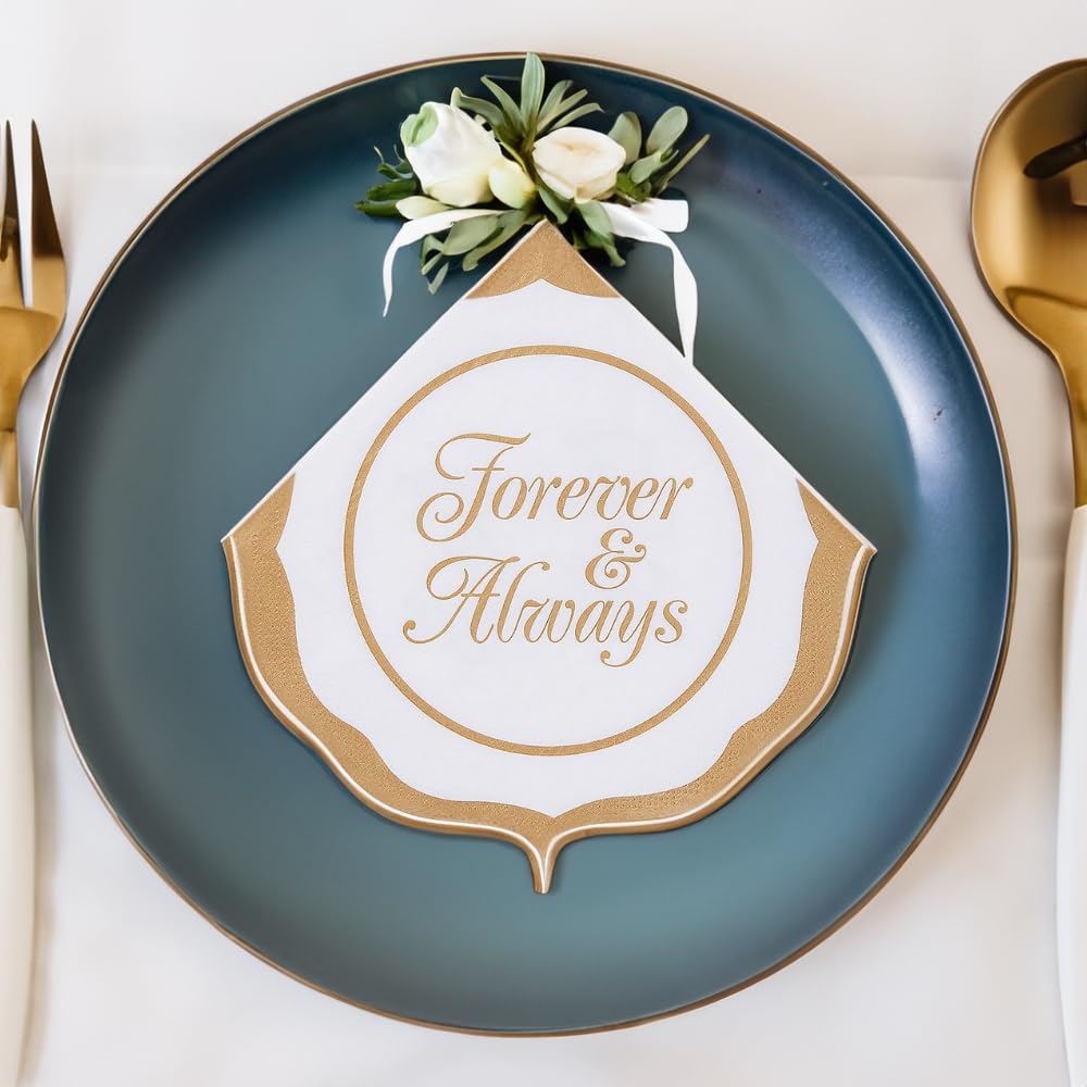 Forever & Always Scallop Lunch Napkins - 16-Piece Set - Elegant Party Supplies for Weddings, Birthdays & Special Events