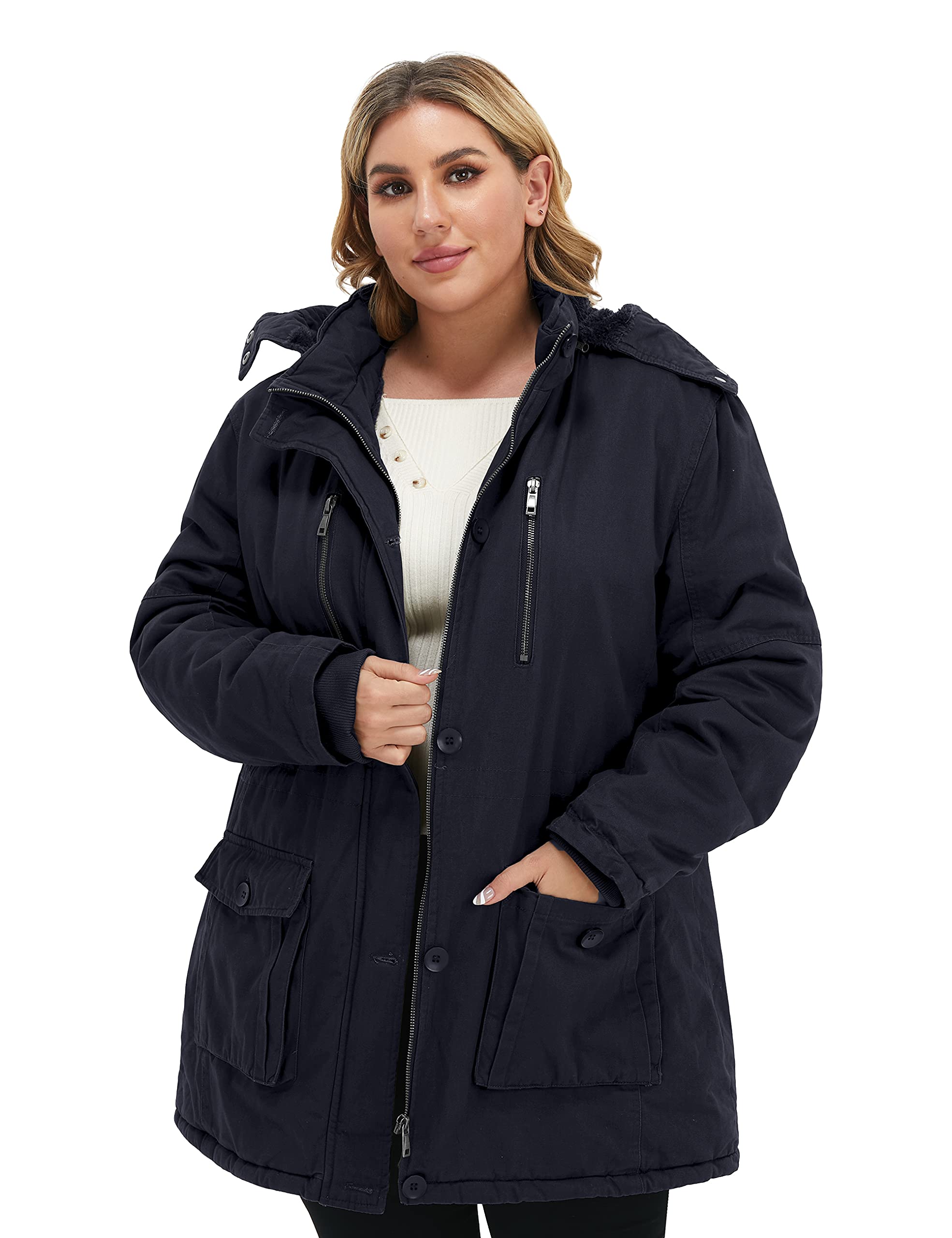 Soularge Women's Winter Plus Size Thickened Cotton Coat with Detachable Hood - Warm & Stylish Outerwear for Cold Weather, Snow Days & Outdoor Activities