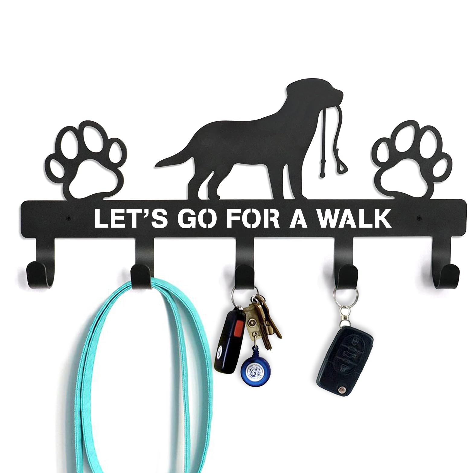 GNL Wall Mounted Dog Leash Holder & Key Rack - Durable Leash Hooks for Dog Walking Accessories - Decorative Gift for Dog Lovers & Pet Owners - Perfect for Entryway, Mudroom or Garage Organization