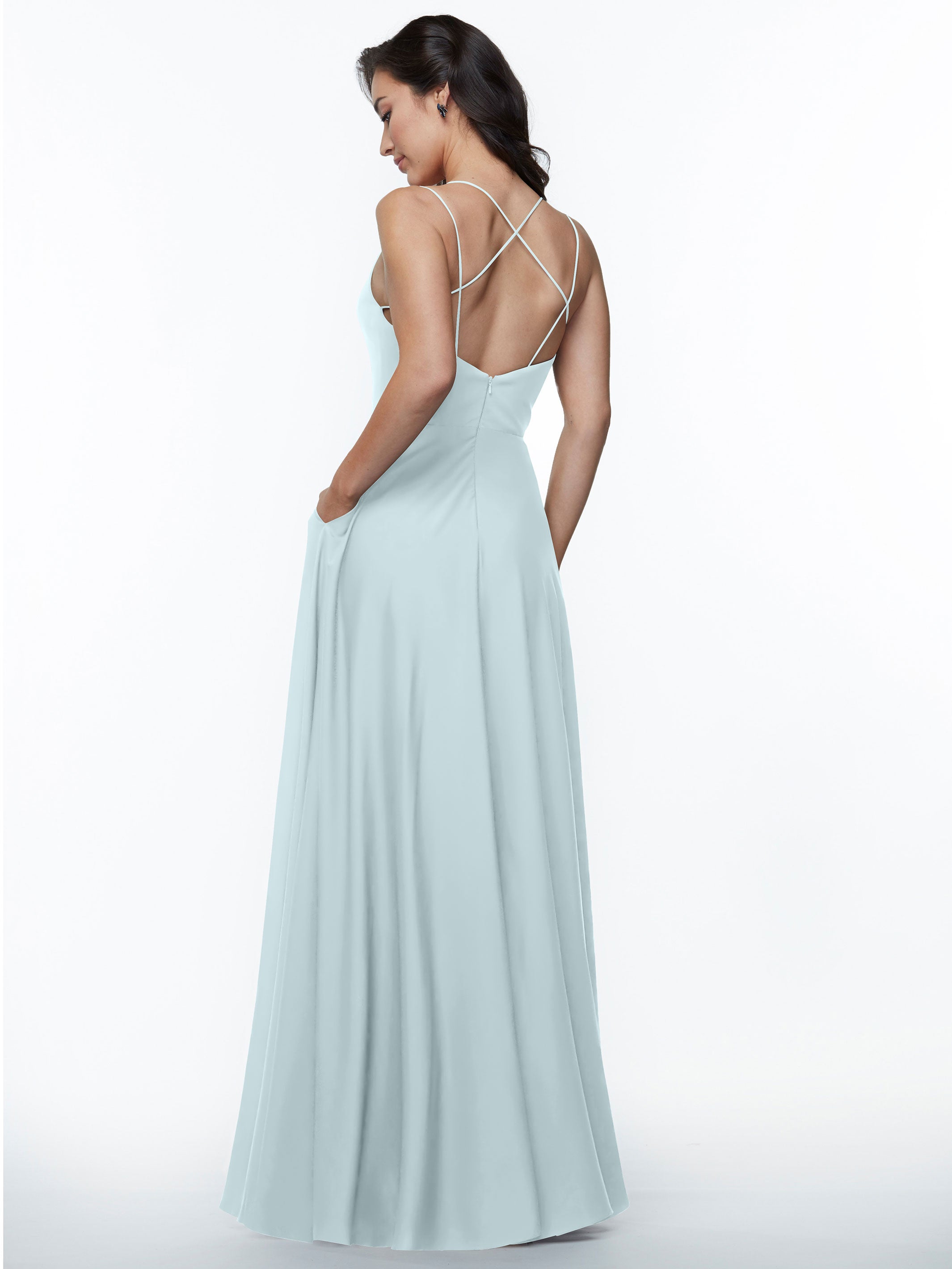 Elegant 83024 Stretch Chiffon A-Line Bridesmaid Dress with Pockets - Perfect for Weddings, Formal Events & Special Occasions