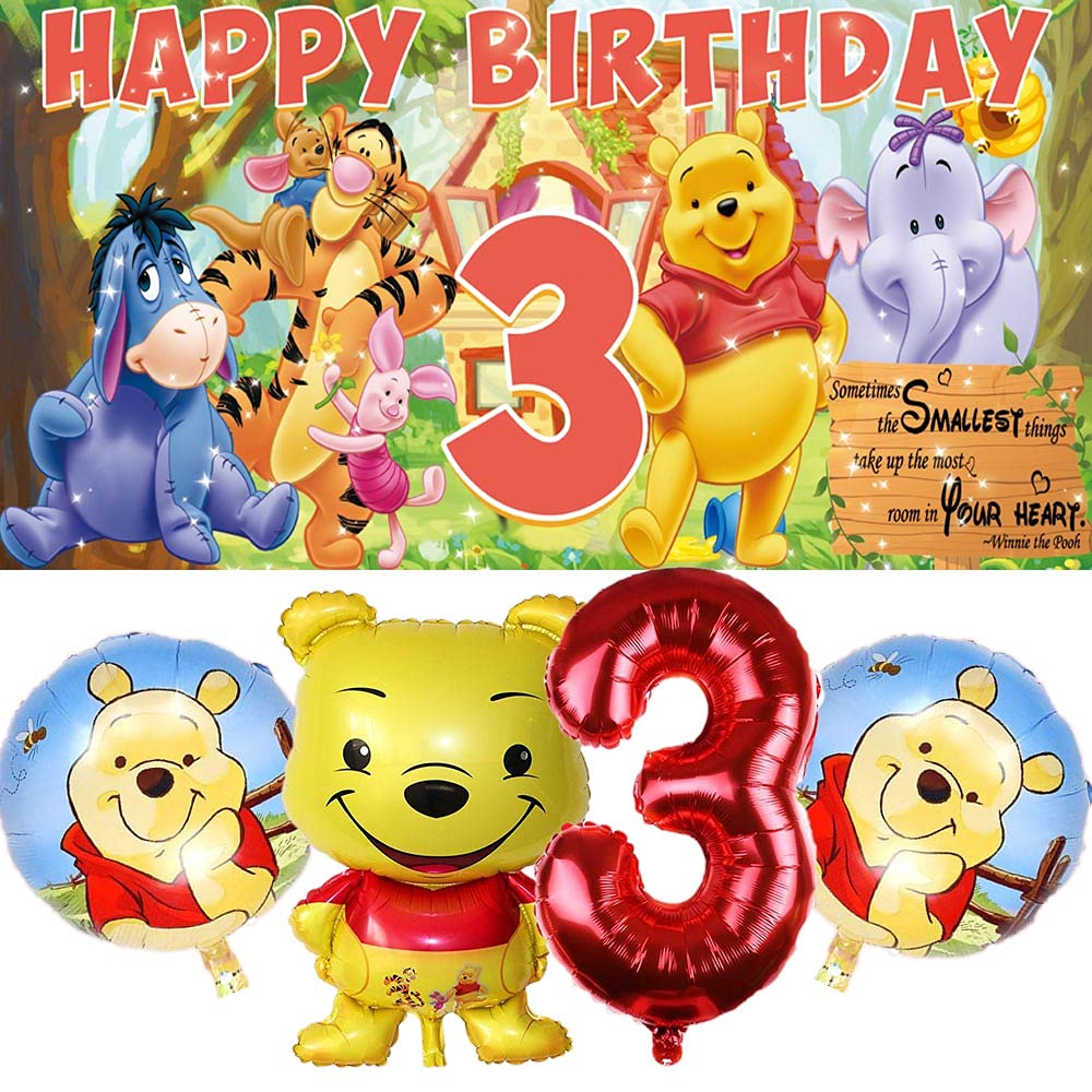 Winnie The Pooh Party Decor Set - Balloons, Banner & Backdrop for Birthday