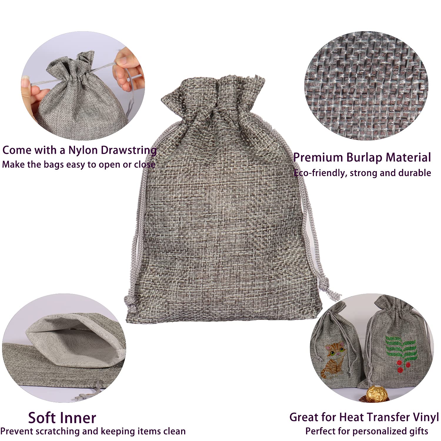 20pcs Natural Burlap Drawstring Bags 2.7x3.5 Inch - Eco-Friendly Jute Jewelry Gift Pouches for Christmas, Wedding Favors, Party Treats & Small Crafts (Gray) - Perfect for DIY Gifts, Handmade Crafts & Event Decorations