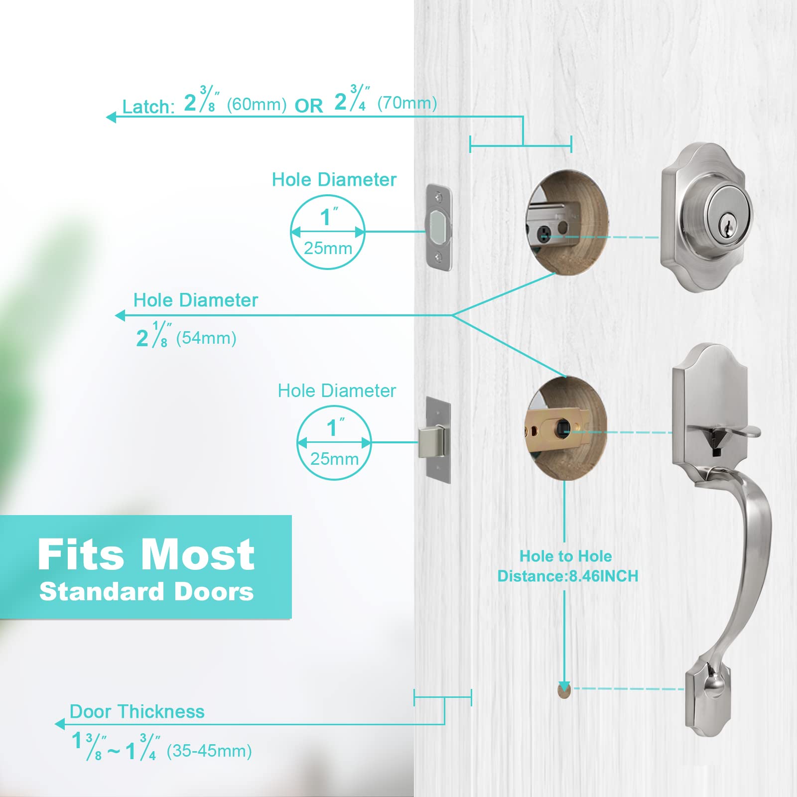 Premium Double Front Door Handle Set with Satin Nickel Finish - Dummy Lock Included for Enhanced Security - Ideal for Front Doors, Office Doors & Commercial Entrances | Durable & Stylish Hardware for Home & Business Use