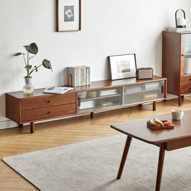 Solid Beech Wood TV Stand with Storage - Modern Entertainment Center for Living Room, Bedroom & Home Theater