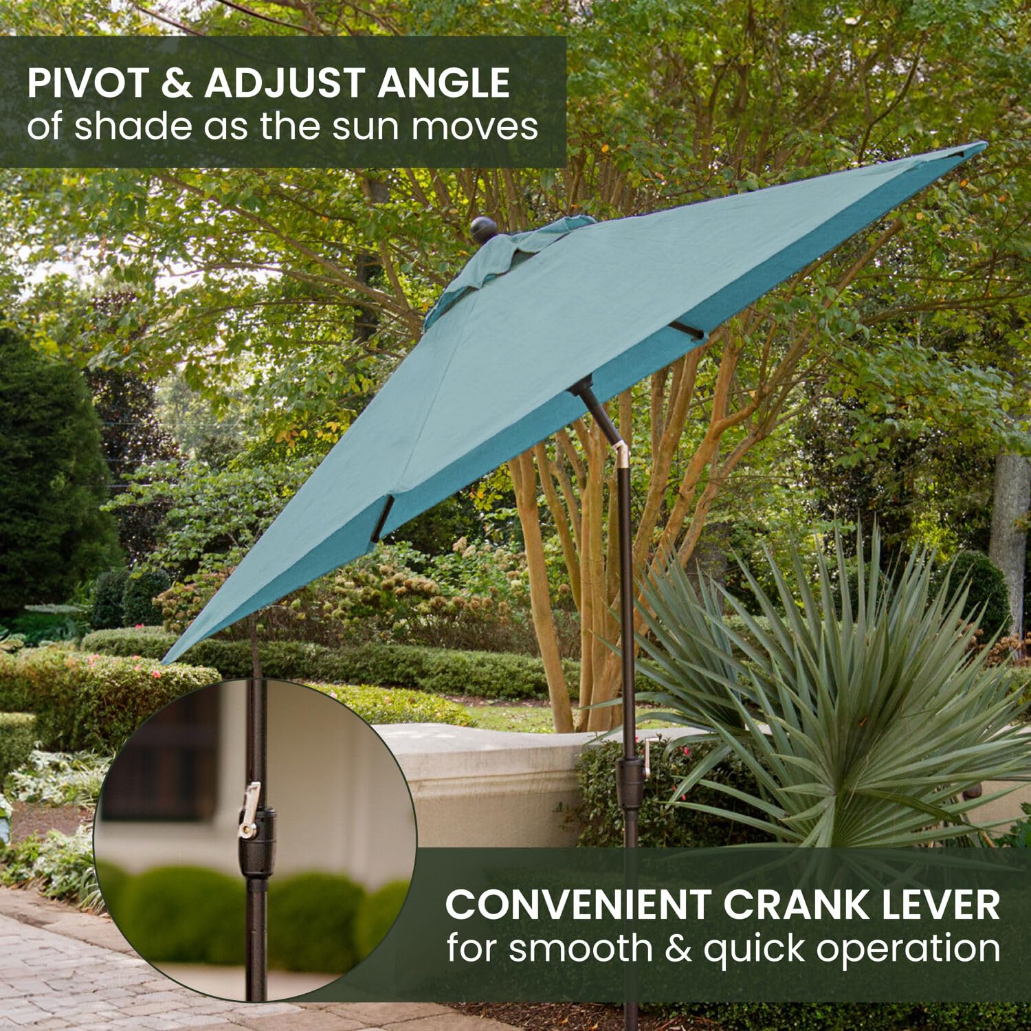 Hanover Traditions 9 Ft. Outdoor Patio Umbrella with Tilt Crank - Rust-Resistant All-Weather Market Umbrella in Blue - Perfect for Poolside, Backyard, and Outdoor Dining Areas