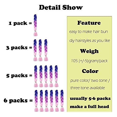 24 Inch Ombre Jumbo Braiding Hair Extensions - 3 Bundles High Temperature Fiber Synthetic Hair for Box Braids & Twist Braids (Dark Pink to Lake Blue Gradient) | Perfect for Protective Styles, Crochet Braiding & Festival Hairstyles
