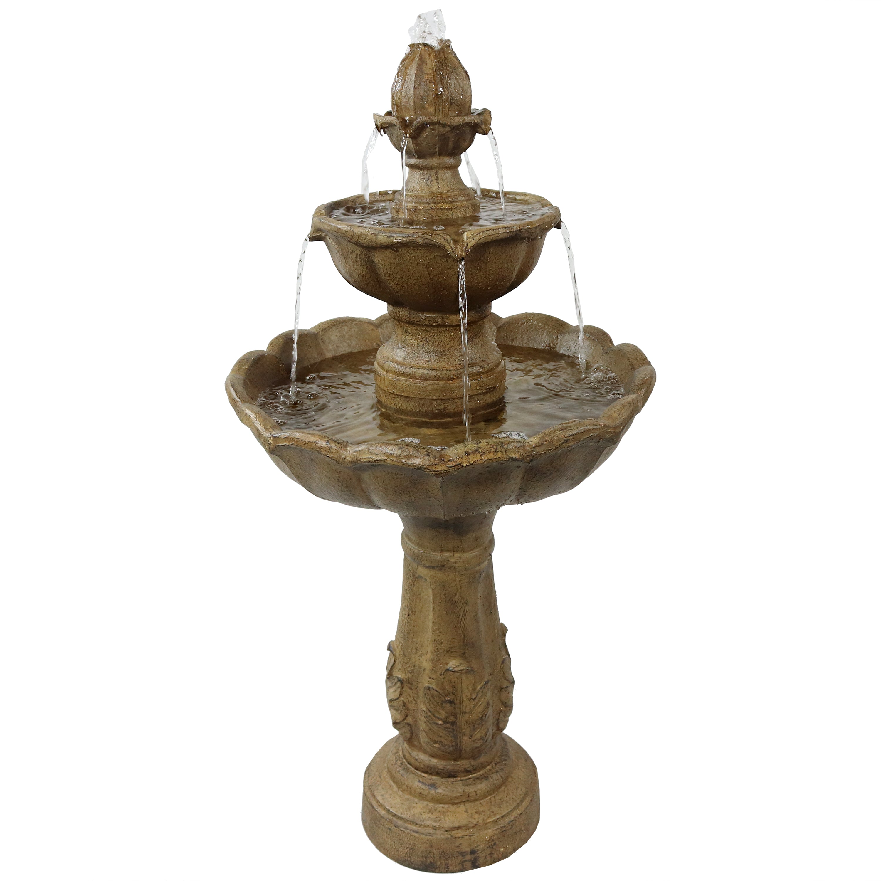 Sunnydaze Blooming Flower 2 Tier Outdoor Water Fountain - 38 Inch Tall Garden Decor for Patio, Yard & Backyard | Relaxing Water Feature for Outdoor Spaces