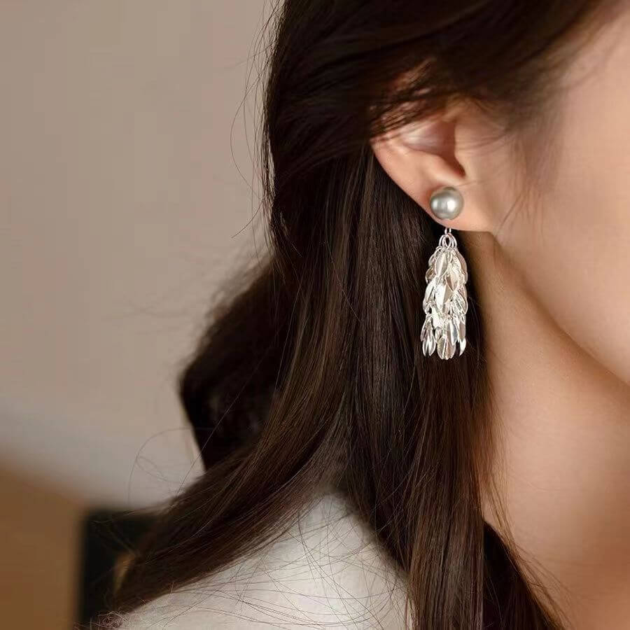 Two Tone Multi Way Pearl Leaf Ear Jacket Earrings for Women - Elegant Dangle & Stud Earrings for Party, Wedding & Everyday Wear | R0609