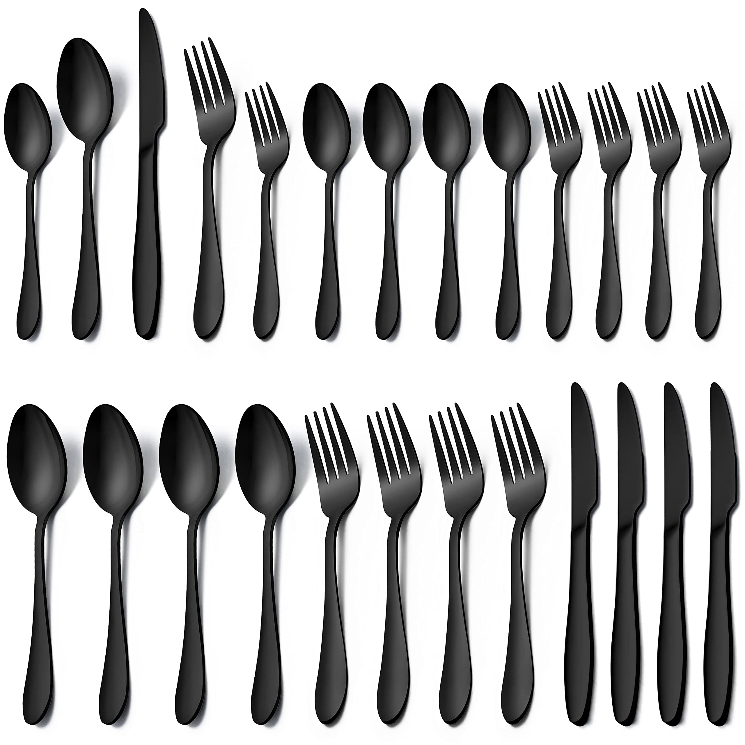 20-Piece Stainless Steel Flatware Set for 4 - Mirror Polish Black Silverware Cutlery Set with Forks, Knives & Spoons | Dishwasher Safe Dinnerware for Restaurants, Home Dining & Parties