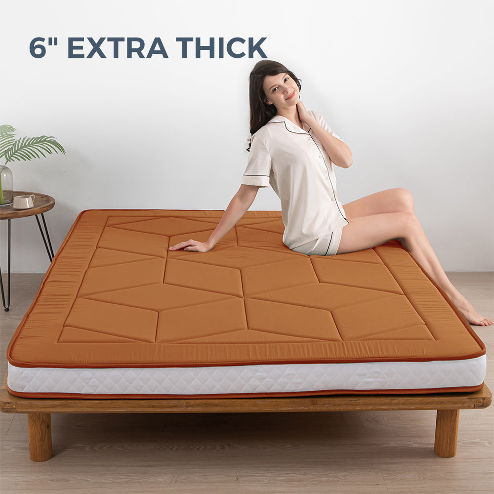 MAXYOYO 6-Inch Extra Thick Floor Futon Mattress - Geometric Diamond Quilted Bed Mattress Topper for Guest Bed, Dorm Room & Small Space Living | Foldable Floor Cushion for Sleeping, Lounging & Meditation