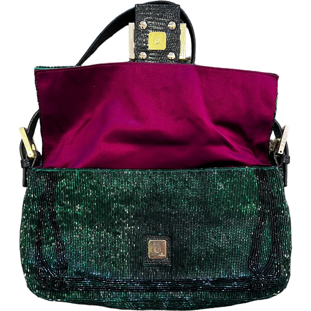 Fendi Green Beaded Baguette Bag - Luxury Designer Crossbody Purse for Women | Perfect for Evening Parties, Weddings & Special Occasions