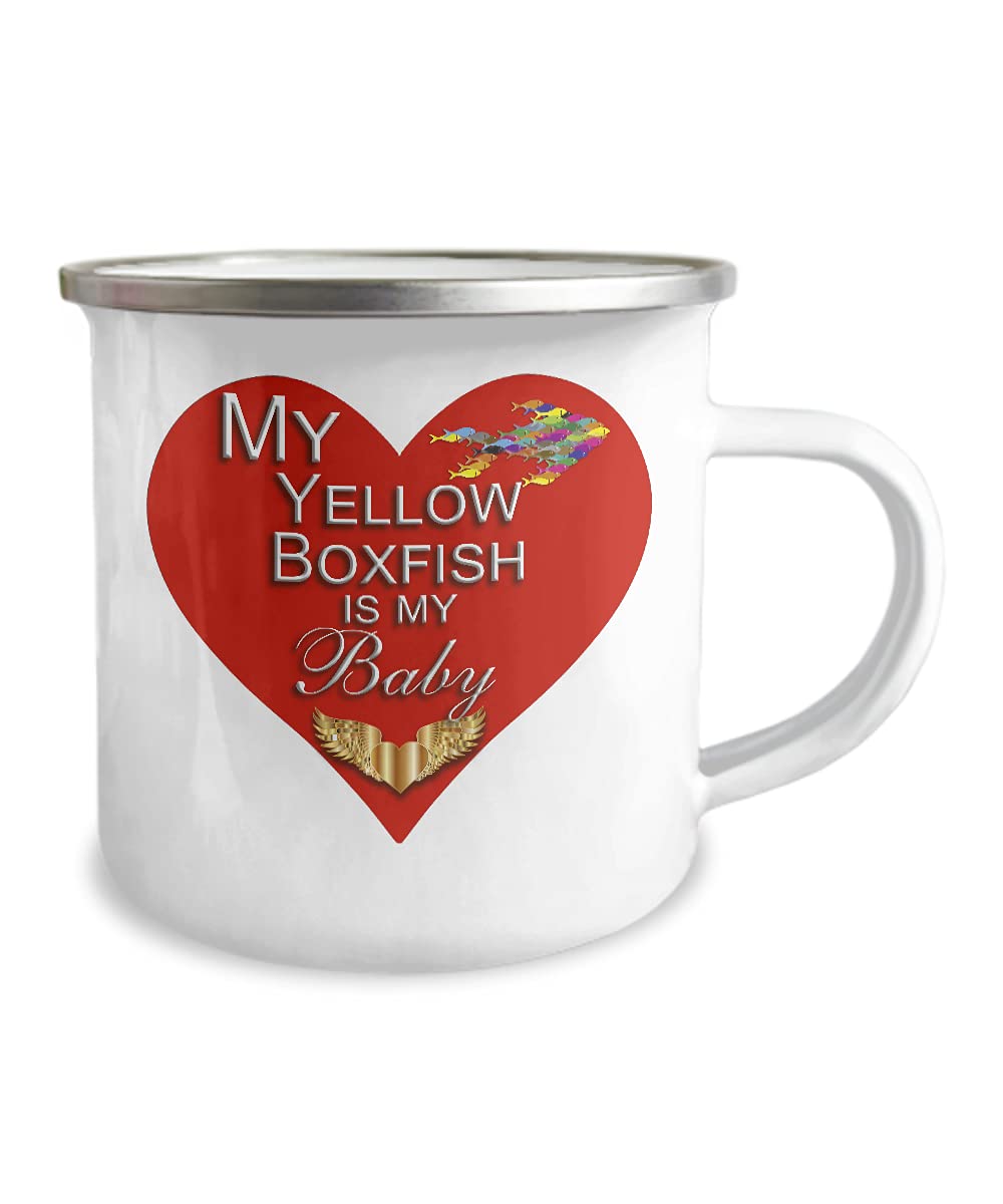 Yellow Boxfish Themed Gifts for Pet Owners - 'My Fish Is My Baby' Gold Heart Design - 12oz Enameled Stainless Steel Travel Mug for Coffee, Tea & Hot Chocolate - Perfect for Aquarium Lovers, Fish Parents & Office Use