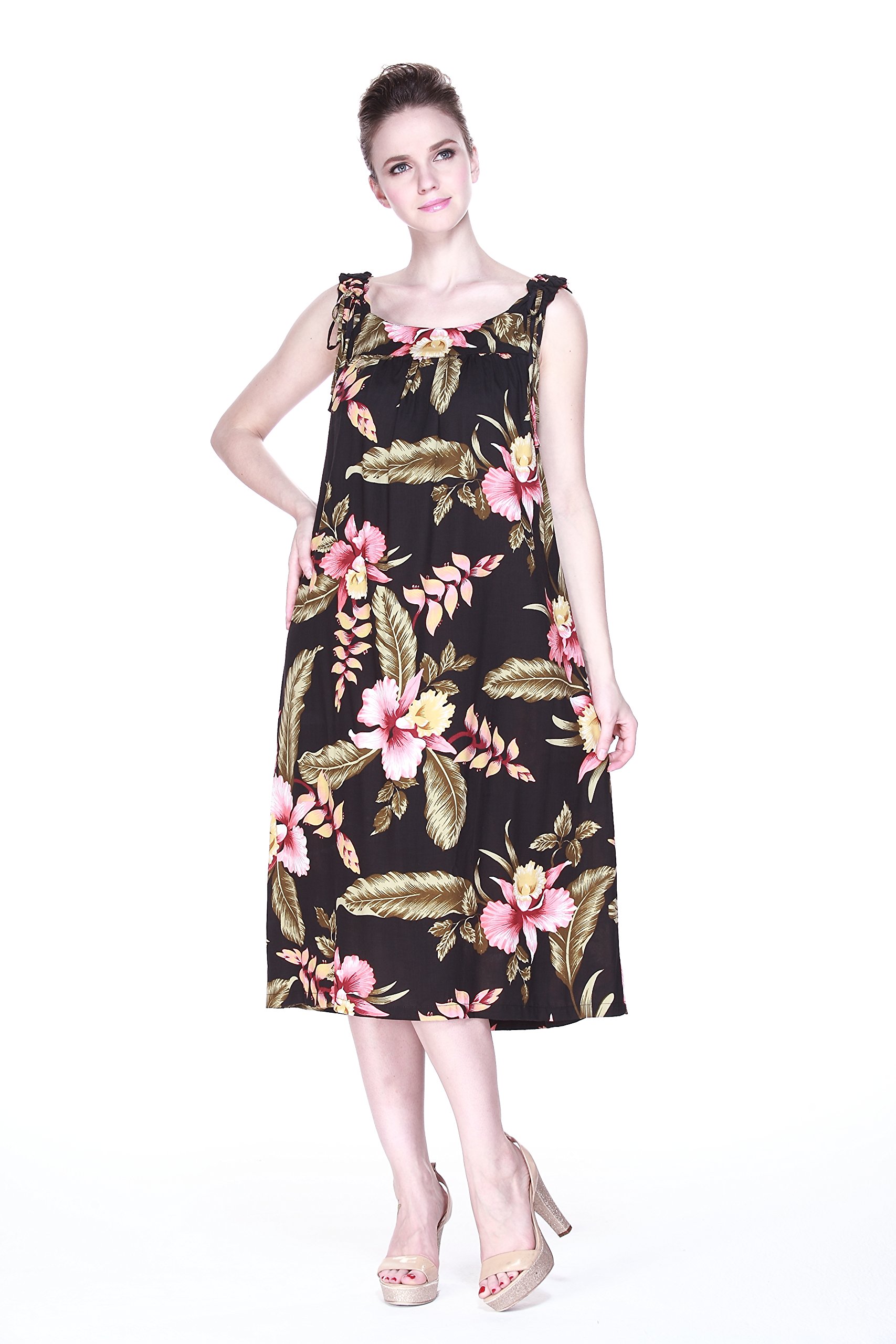 Tropical Group Women's Hawaiian Melani Tunic Dress - Black Rafelsia Floral Print | Casual Beachwear, Summer Vacation Outfit, Luau Party Dress