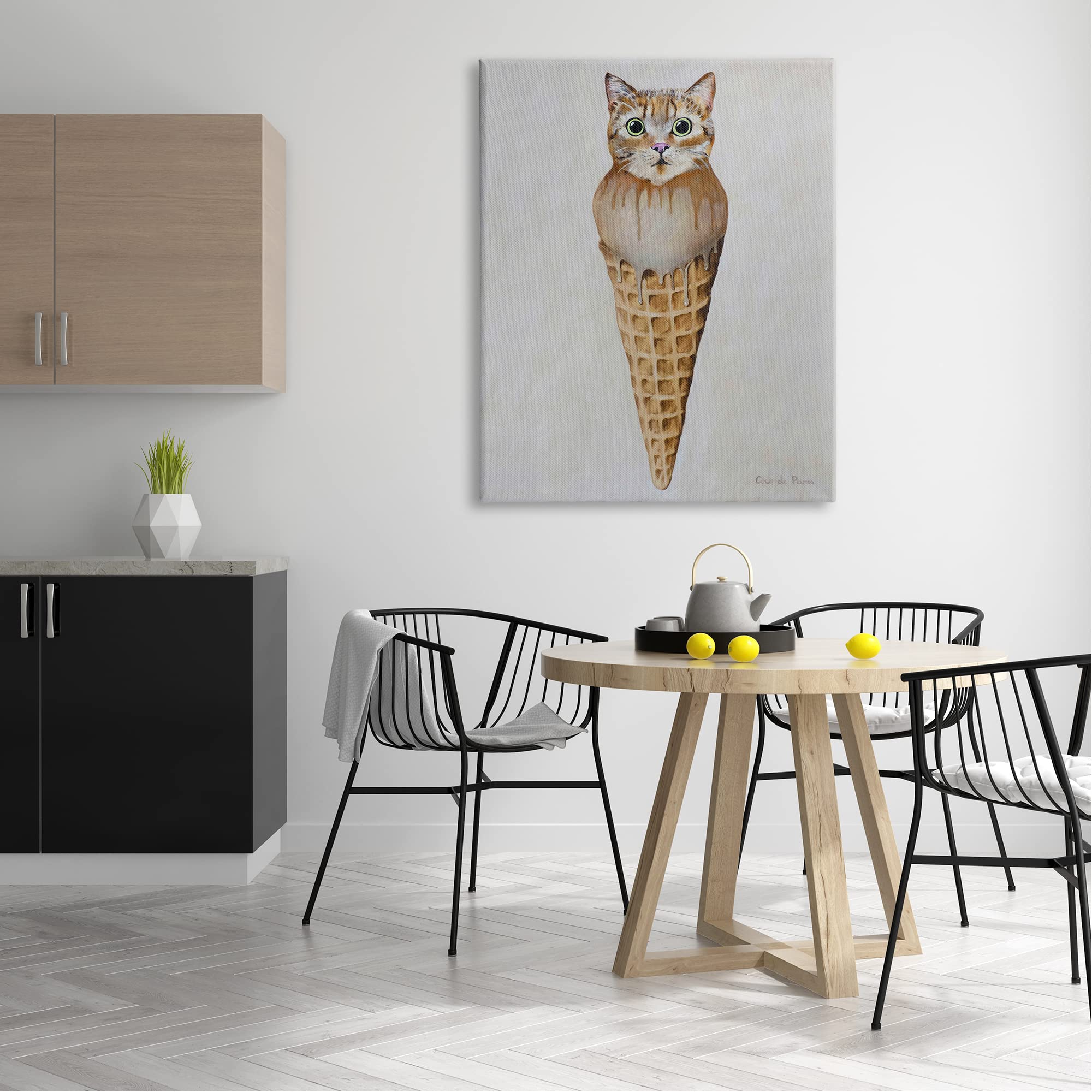 Stupell Industries Tabby Cat Ice Cream Scoop Dessert Waffle Cone - Coco de Paris Design | Fun Kitchen Decor for Ice Cream Lovers & Cat Enthusiasts