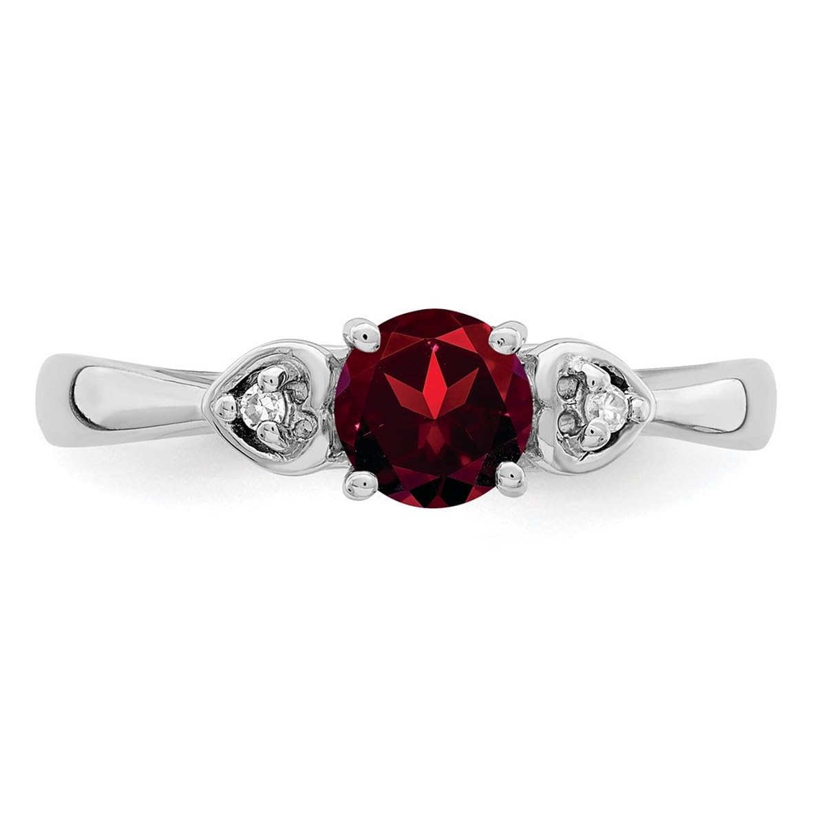 925 Sterling Silver Rhodium Plated Diamond & Garnet Round Ring for Women - 2mm Wide Elegant Wedding, Engagement, Anniversary Gift Jewelry
