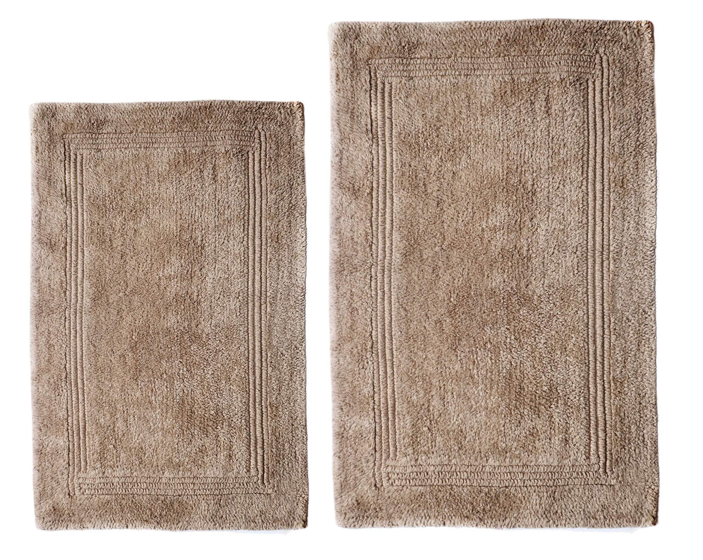 Luxury Reversible Cotton Bath Rug - Soft, Machine Washable & Water Absorbent - Spa, Vanity, Shower, Bathroom, Kitchen & Bedroom Floor Mat - WOVEN ST. Collection (Taupe Lewis, 17