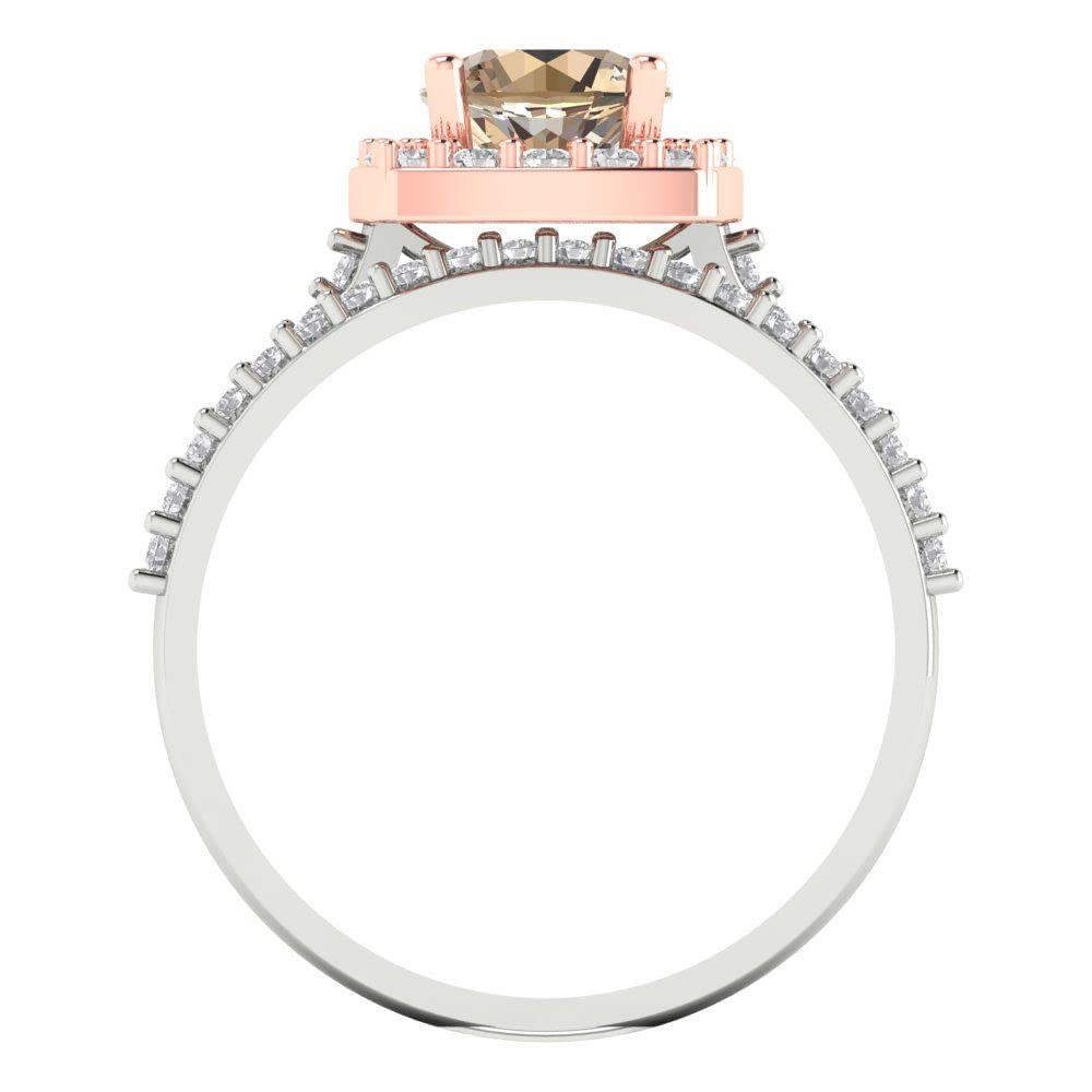 2ct Round Cut Halo Solitaire Yellow Moissanite Engagement Ring - 14k White & Rose Gold Wedding Band Set | Anniversary, Promise & Bridal Jewelry for Women
