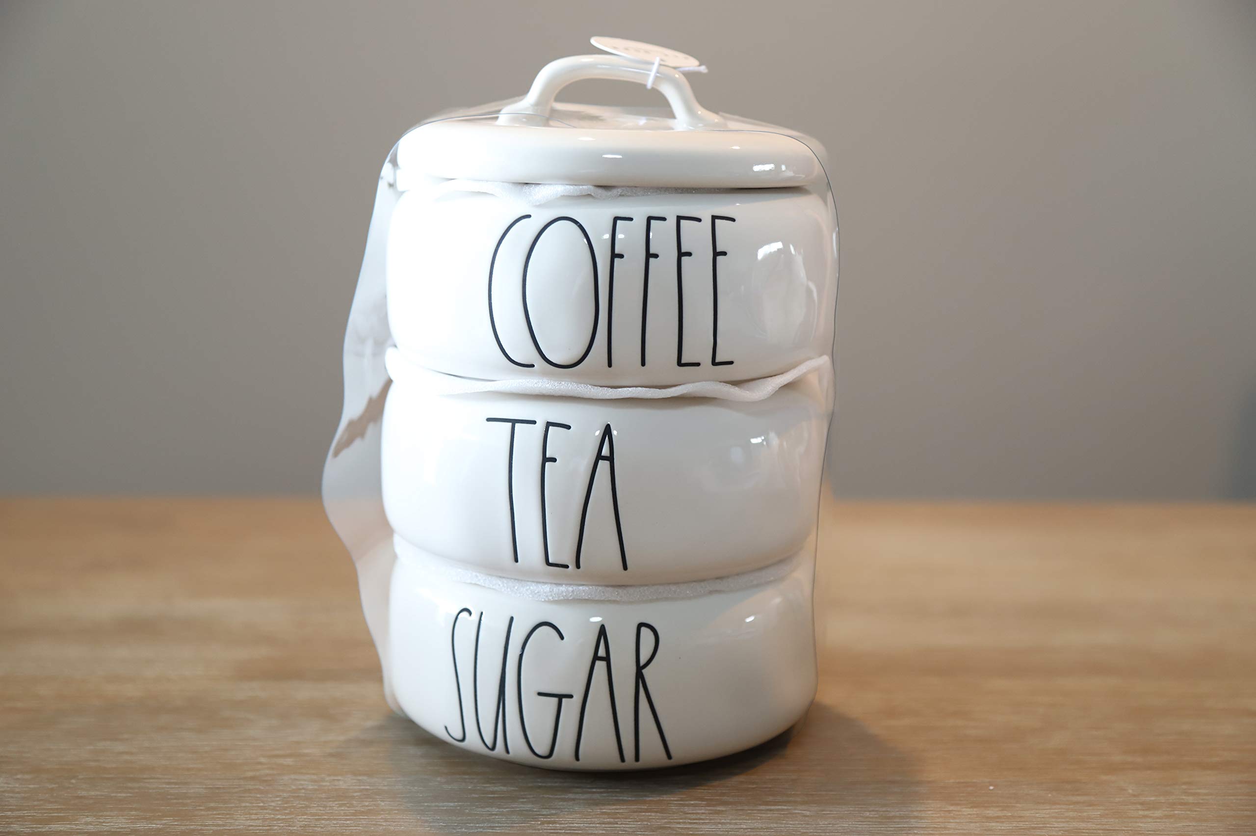 RAE DUNN Stackable Ceramic Canister Set for Coffee, Tea & Sugar - Artisan Collection | Perfect for Kitchen Storage & Countertop Organization
