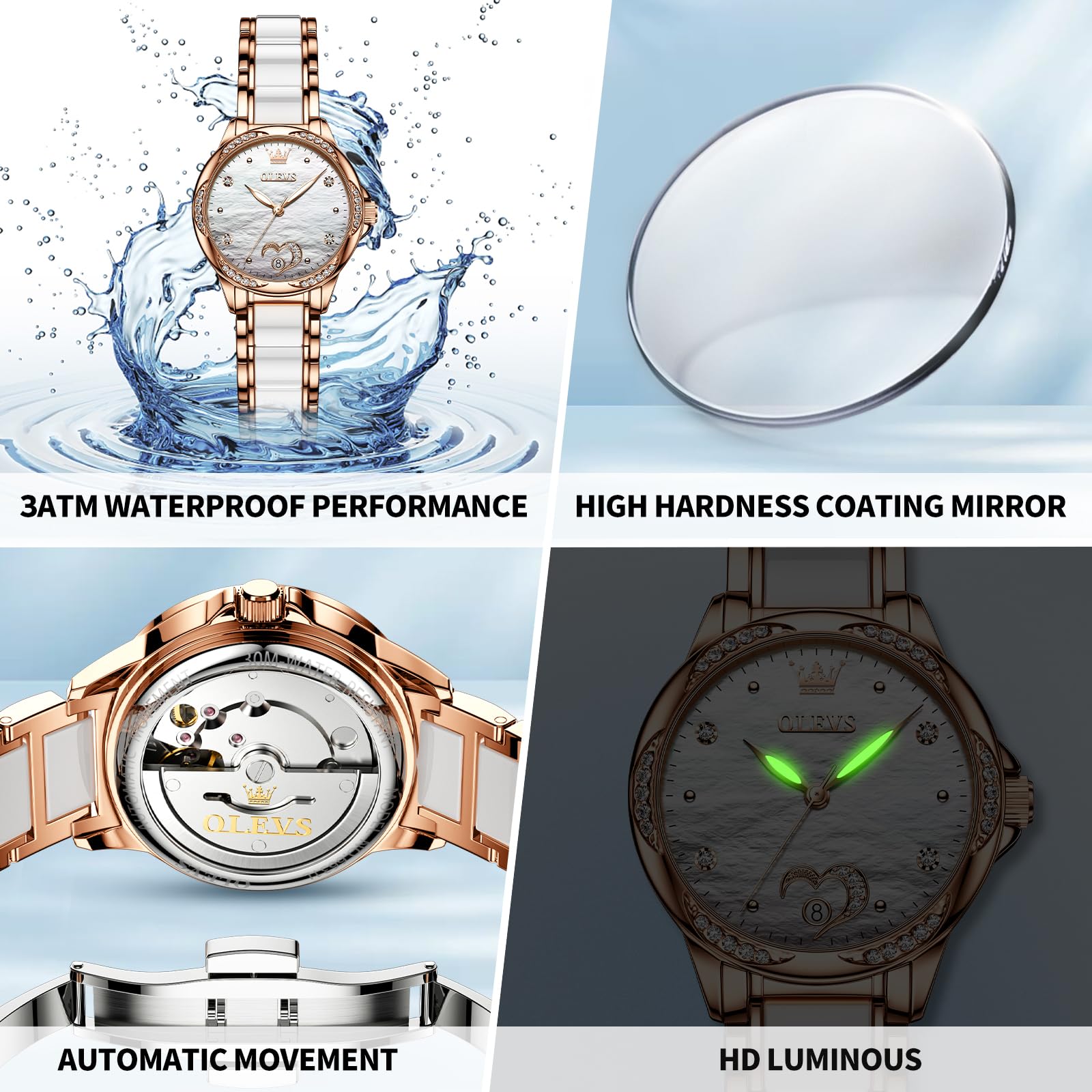 OLEVS Automatic Watches for Women - Rose Gold Luxury Self-Winding Watch with Date Display | Elegant Dress Watch for Business, Party & Everyday Wear