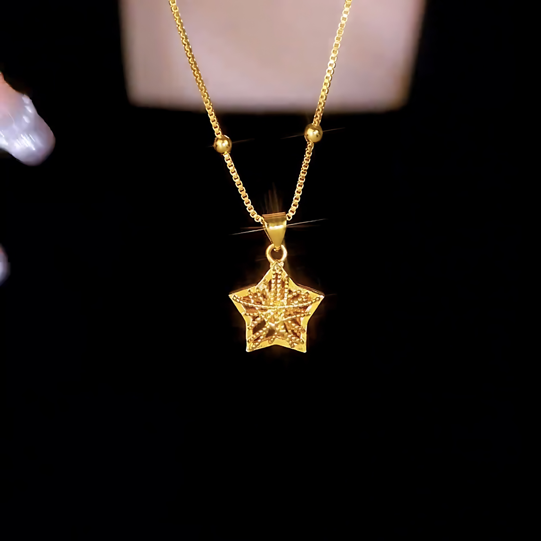 Elegant Hollow Star Pendant Gold Chain Necklace for Women - R8275 | Perfect for Everyday Wear, Gift Giving & Special Occasions