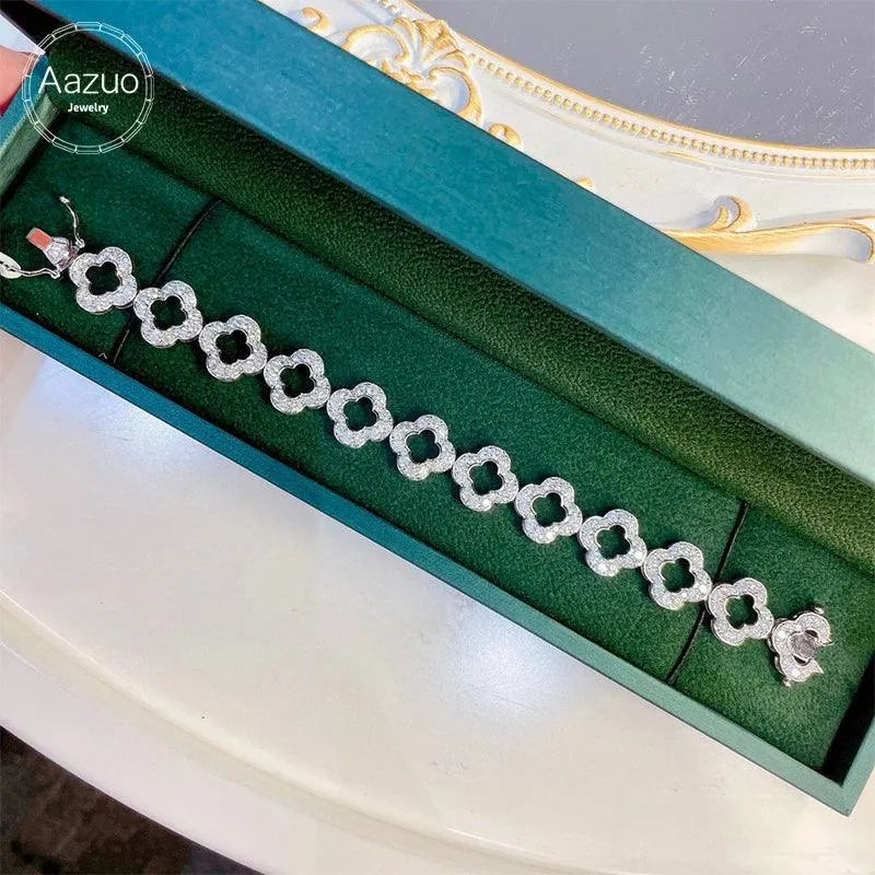 18K White Gold 8.5ct Real Diamond Flower Bracelet for Women - Luxury Wedding, Engagement & Party Jewelry Gift - Perfect for Anniversaries, Bridal Showers & Special Occasions