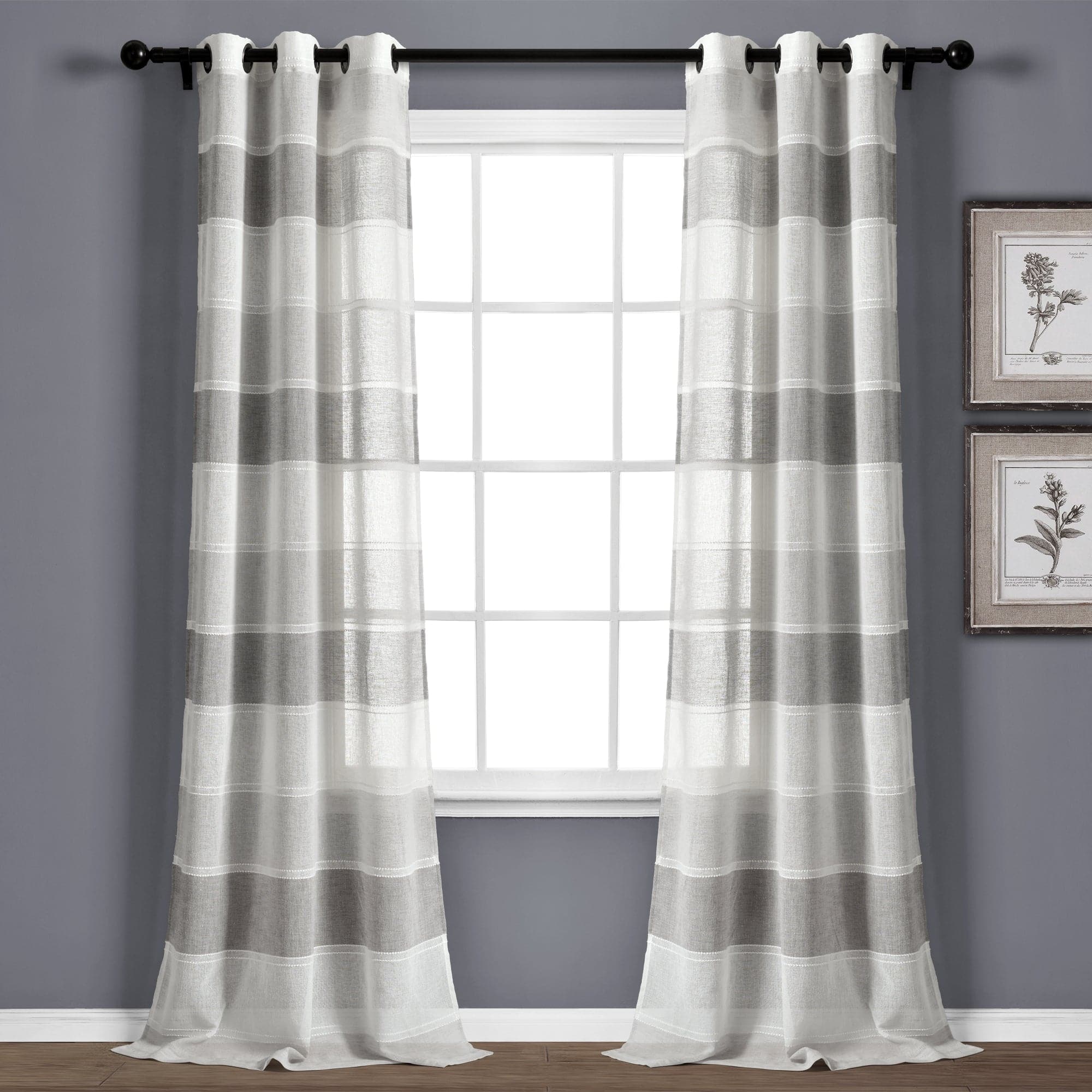 Textured Stripe Grommet Sheer Window Curtain Panel Set - Light Filtering Modern Drapes for Living Room, Bedroom & Office - 2 Panels 84 Inch Length