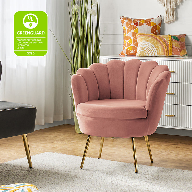 Evelia Velvet Scalloped Barrel Chair - Luxurious Velvet Accent Chair with Curved Back for Living Room, Bedroom & Office - Perfect for Reading Nook, Lounge Area or Home Decor