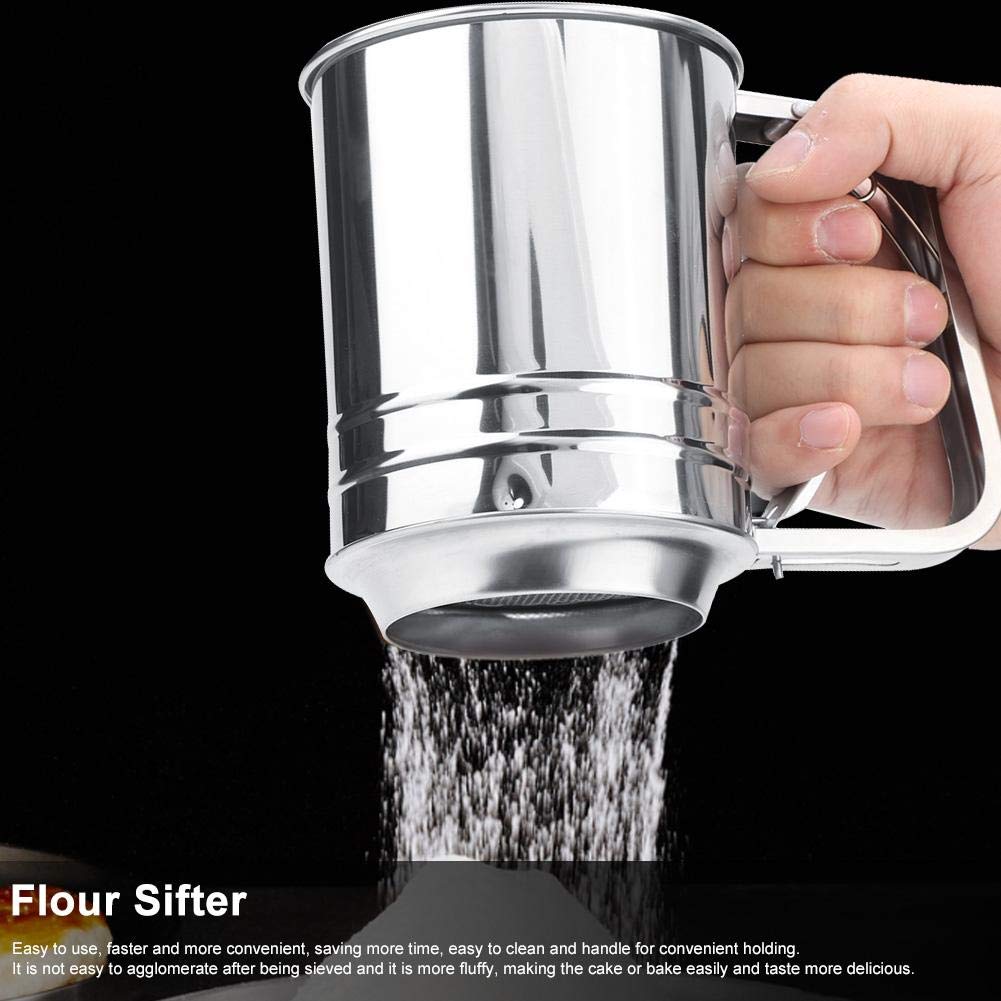 Premium Stainless Steel Powder Sifter - Double Layer Fine Mesh Flour Sugar Spice Sieve for Baking | Handheld Kitchen Strainer for Cake Decorating, Cookie Making & Cooking Essentials