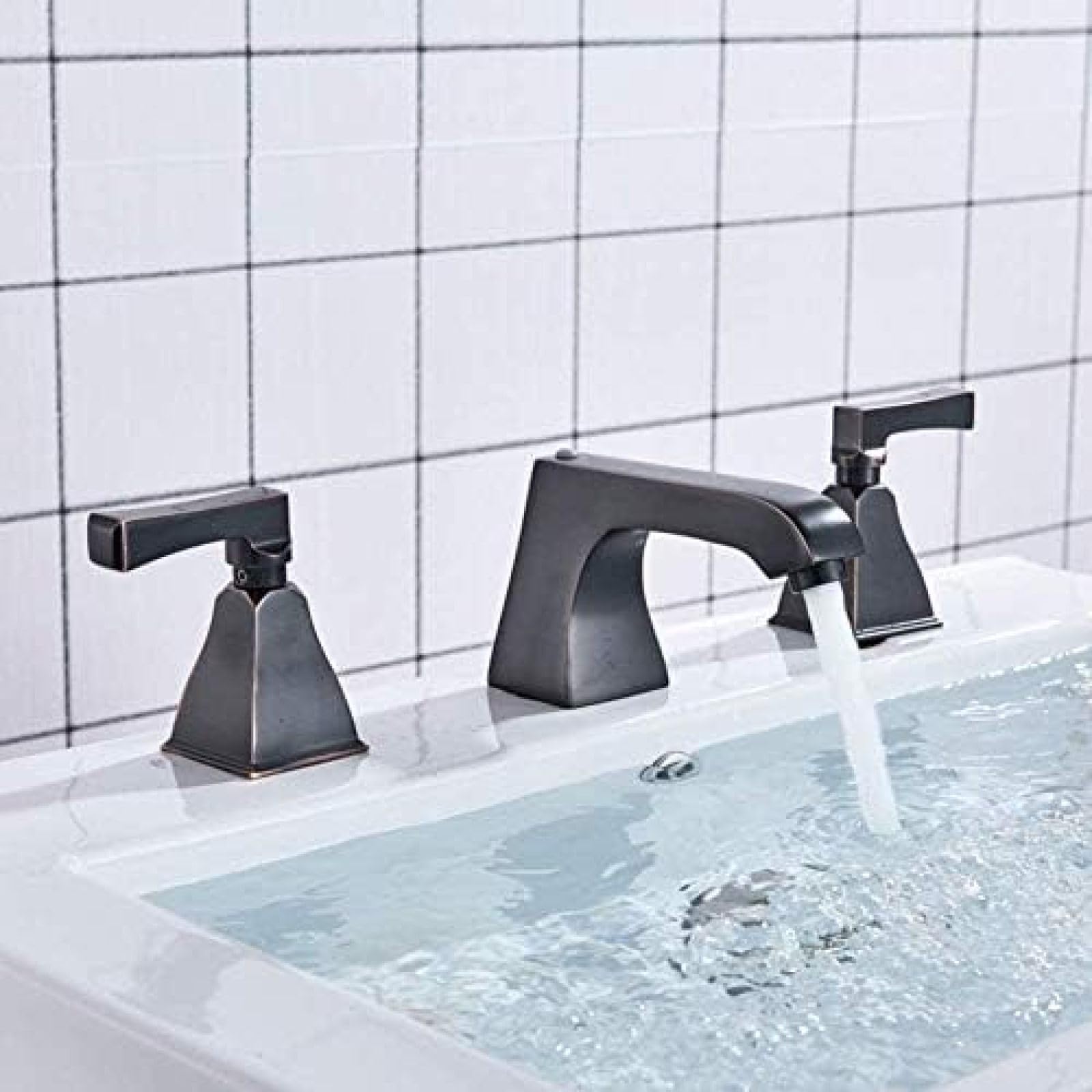 CRJUS Black Bronze Deck Mounted 3-Hole Bathroom Basin Faucet - Dual Handle Sink Mixer Tap for Kitchen & Bathroom - Perfect for Modern Home, Hotel, and Commercial Use