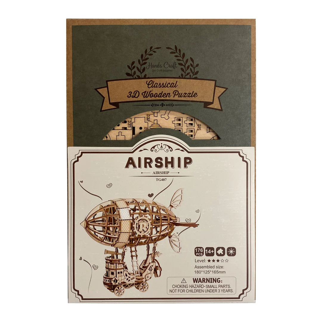 3D Wooden Puzzle Airship Model Kit - DIY Building Toy for Adults & Kids - Creative Home Decor & Gift Idea for Birthday, Christmas - Fun STEM Educational Activity for Family Bonding