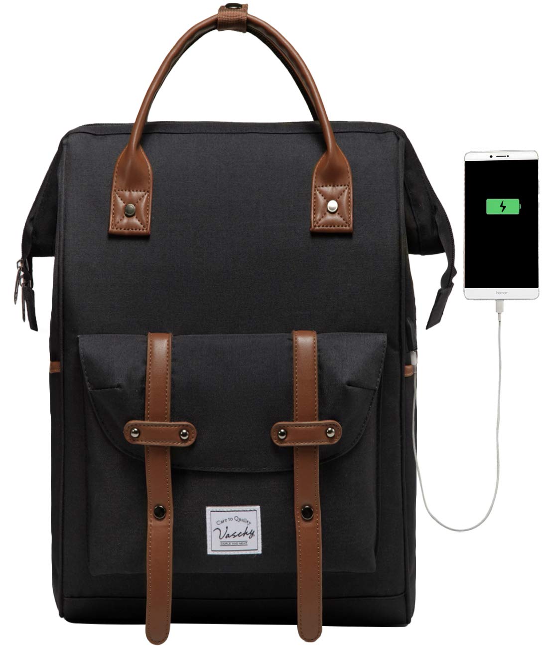 VASCHY Vintage Laptop Backpack for Women - Stylish Business Work Bag with USB Charging Port, Perfect for Office, Travel & College | Water-Resistant & Spacious Design
