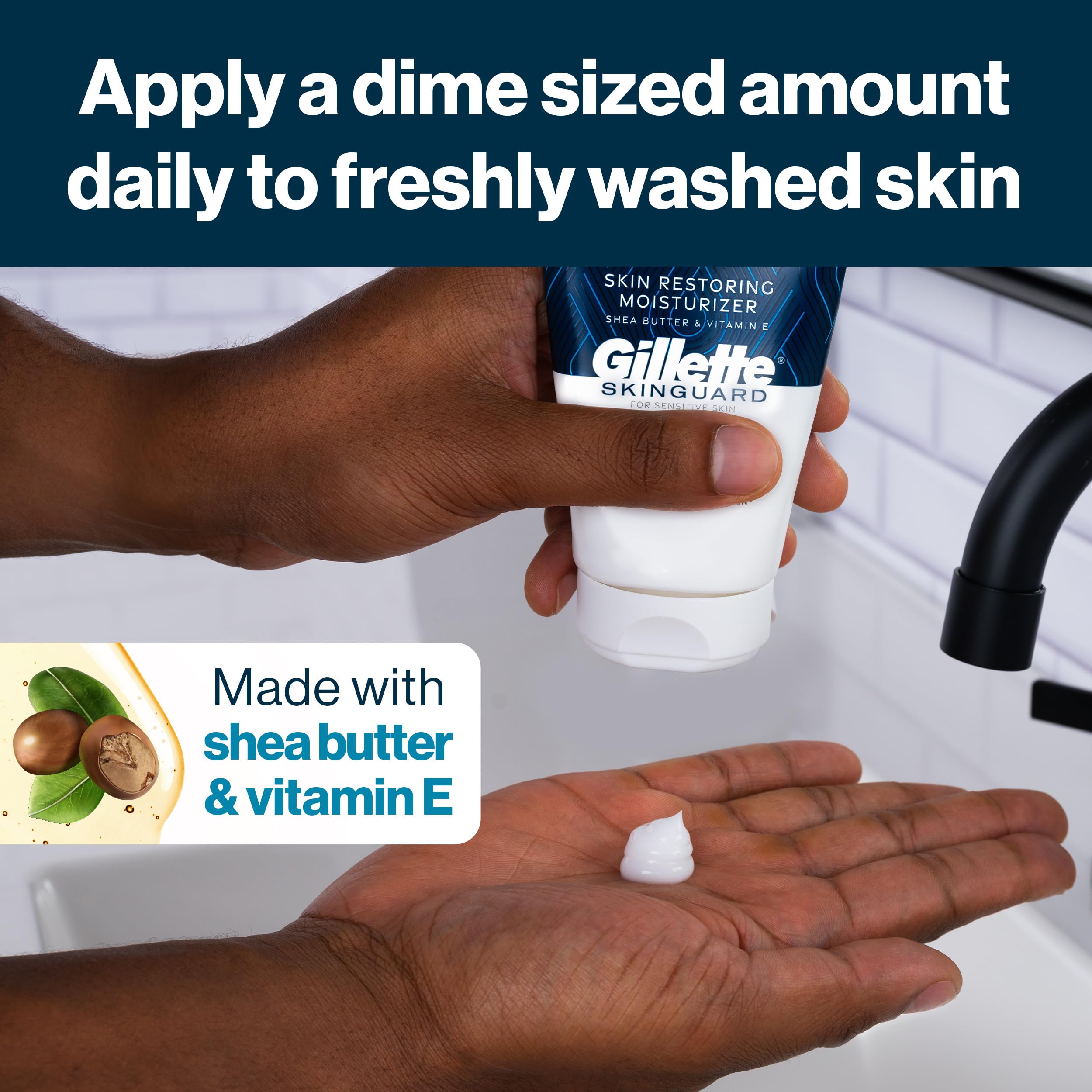 Gillette SkinGuard Men's Face Moisturizer 3.4 oz - Shea Butter & Vitamin E Skin Restoring Cream for Dry & Sensitive Skin - Daily Hydration for Shaving & Post-Shave Care