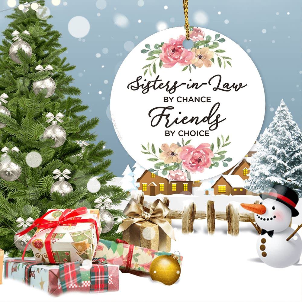 Sisters in Law by Chance Friends by Choice Christmas Ornaments - Set of Glass Angel Tree Decorations for Holiday, Xmas, St. Patrick's Day - Perfect for Home, Office, Party & Gift Giving