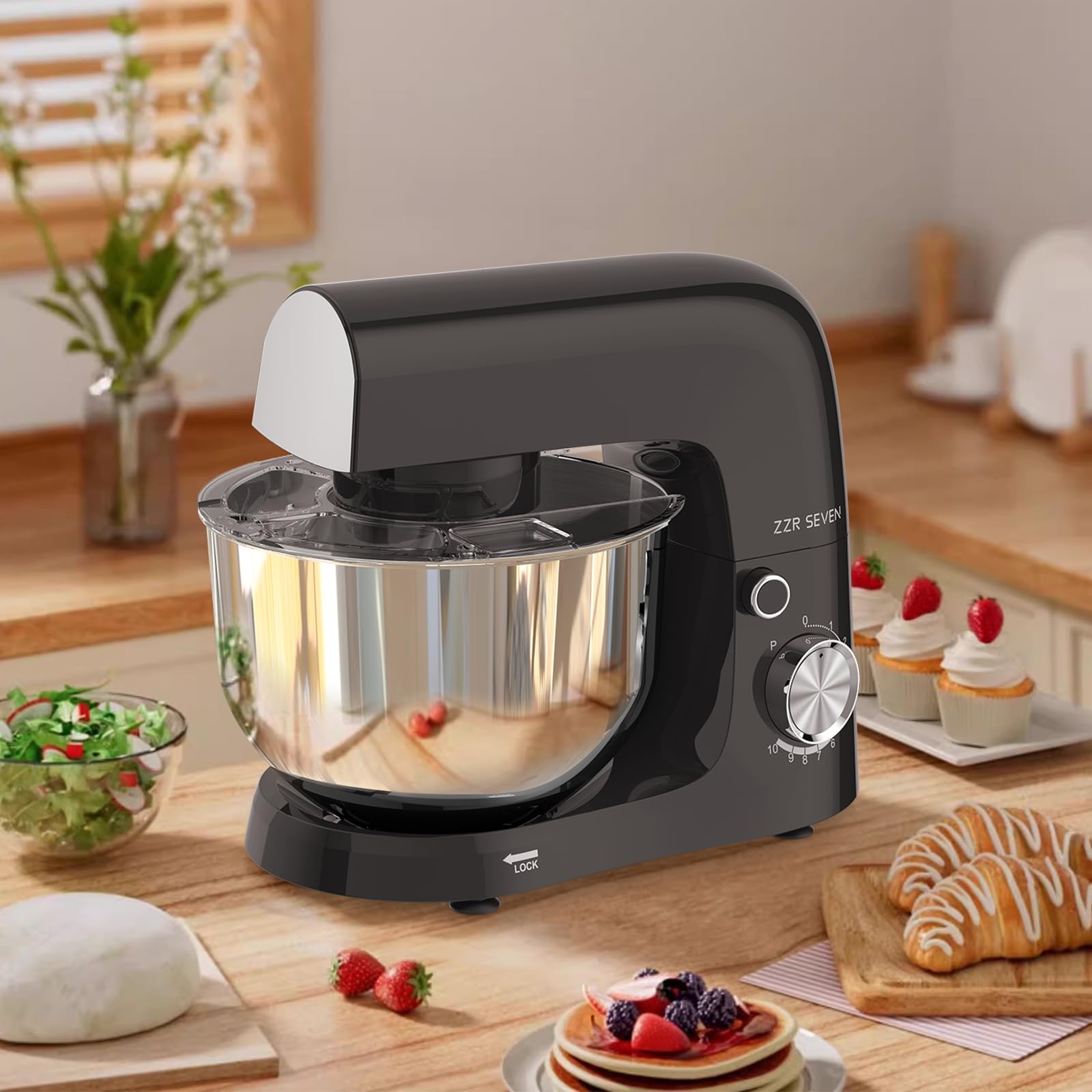 **300W Black Stand Mixer - 5.5 QT Stainless Steel Bowl, Dough Hook & Beater - Heavy Duty Kitchen Mixer for Baking, Cake, Bread & Cookies - Perfect for Home Bakers & Small Bakeries**
