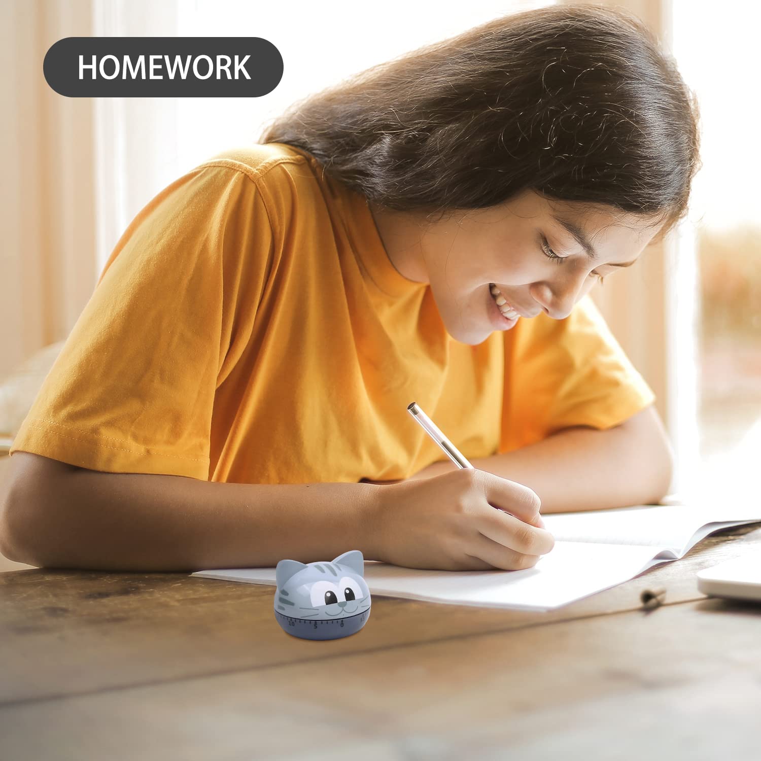 Gray Cat Mechanical Kitchen Timer for Kids - Cute & Fun Cooking Tool for Baking, Homework, and Classroom Activities