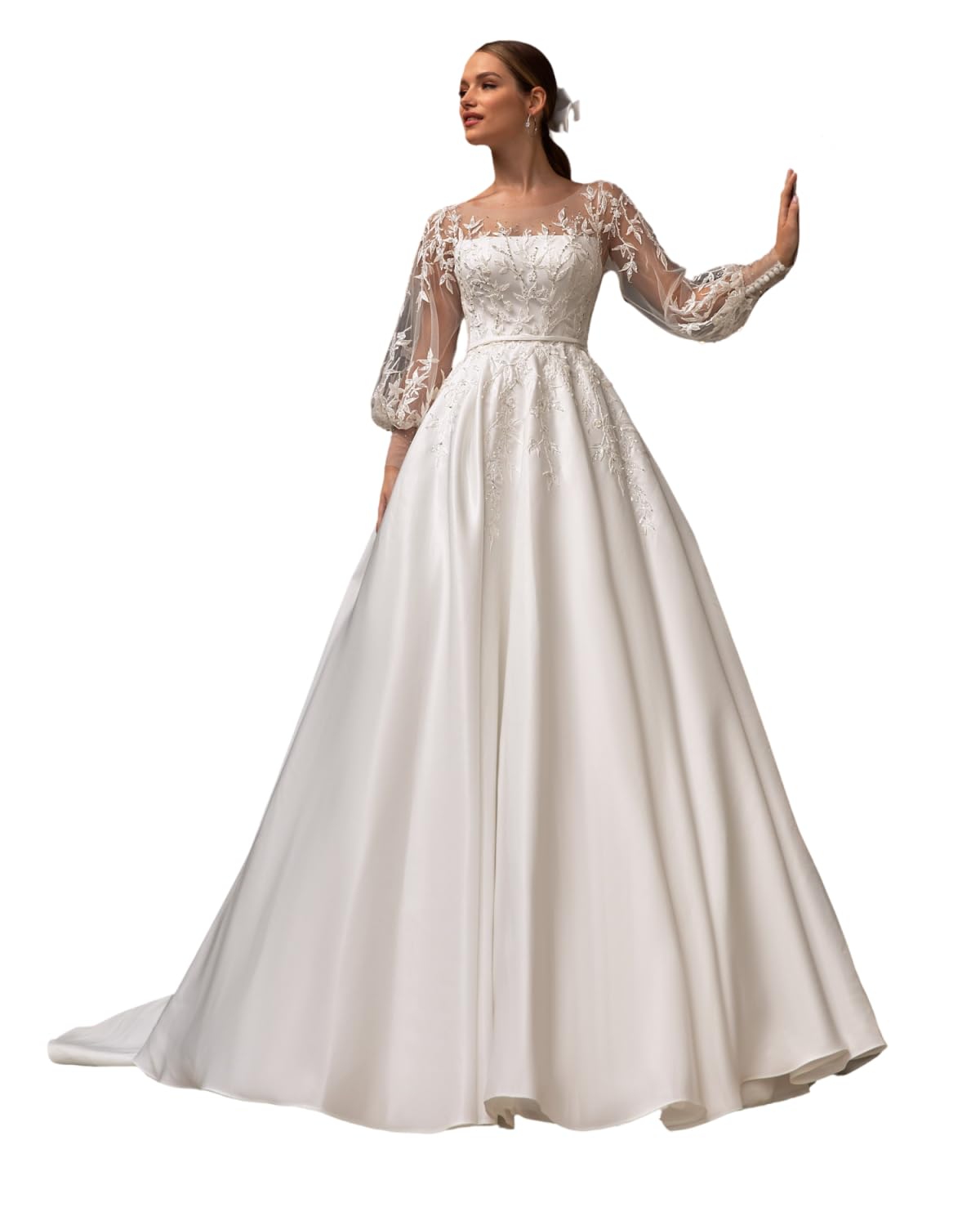 2025 Elegant Long Sleeve Lace Wedding Dresses for Bride - Romantic Applique Bridal Gowns for Women | Perfect for Church Ceremony, Beach Wedding & Formal Reception