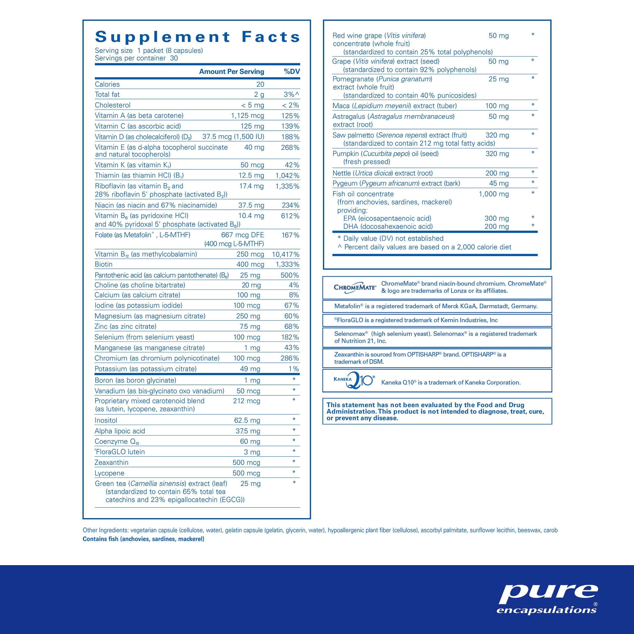 Pure Encapsulations Men's Pure Pack Multivitamin - Complete Daily Nutrition with Magnesium, Vitamin D3, CoQ10 & Omega-3s | 30 Packets | Supports Energy, Immunity & Heart Health for Active Men