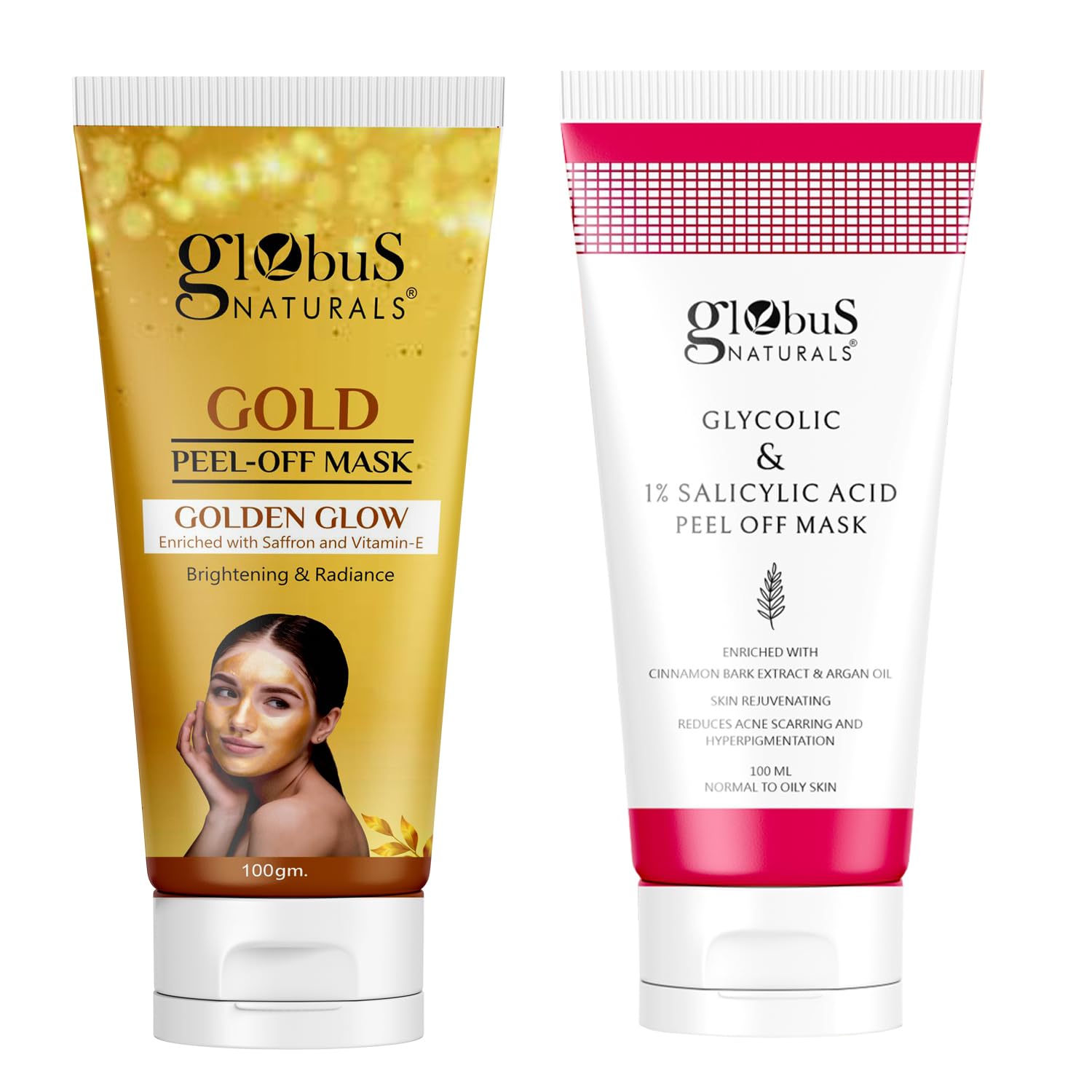 Globus Naturals Glycolic & 1% Salicylic Acid Anti-Acne Face Cream + Gold Radiance Brightening Cream Set (2-Pack) - Exfoliating & Brightening Skincare for Acne-Prone Skin - Perfect for Daily Routine & Nighttime Use