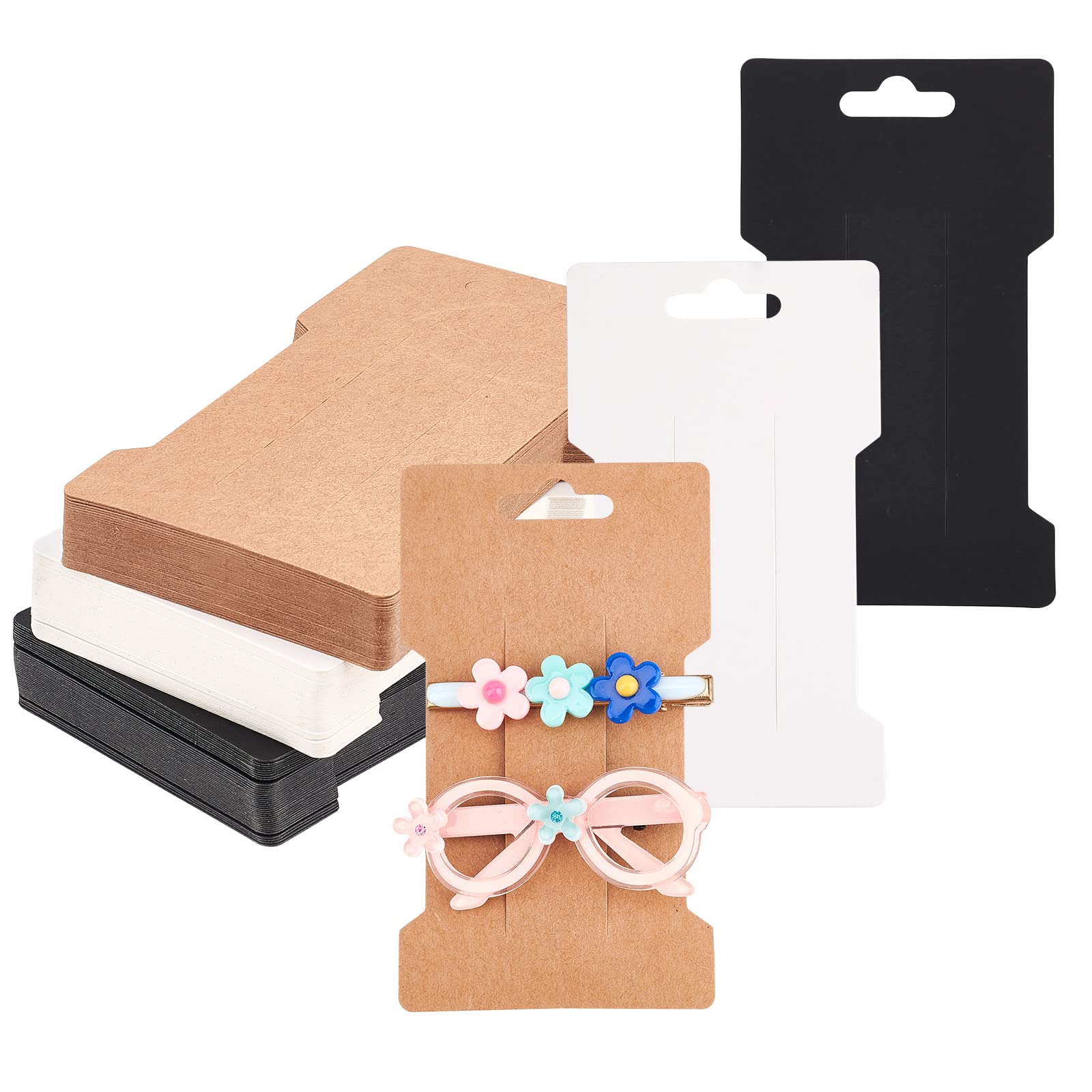 120 Pcs Hair Clip Display Cards 7x12 cm - 3 Colors Rectangular Kraft Paper Cards for Hair Bow Barrettes Accessories | Perfect for Salon, Retail Store & DIY Organizing