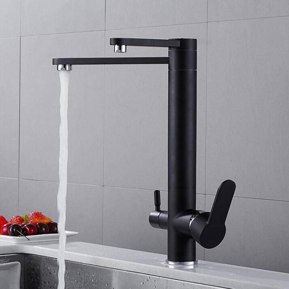 3 in 1 Black Kitchen Sink Mixer Faucet with Water Filter - Hot & Cold Water Purifier, Rotating Dual Outlet for Modern Homes | Perfect for Cooking, Washing Dishes & Filling Pots