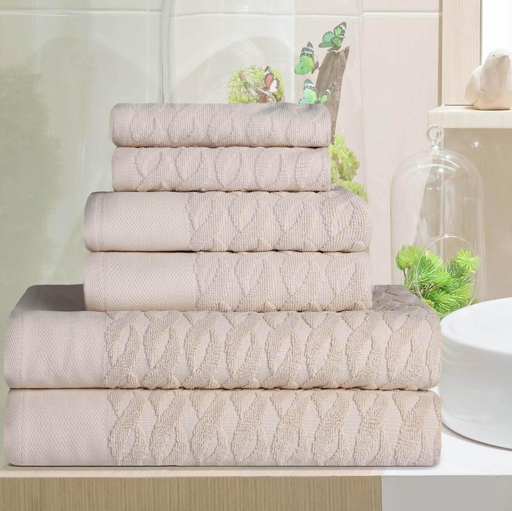 Premium Turkish Cotton Herringbone Jacquard 6-Piece Towel Set - Ultra Soft & Absorbent Bath Towels for Spa, Hotel & Luxury Home Use